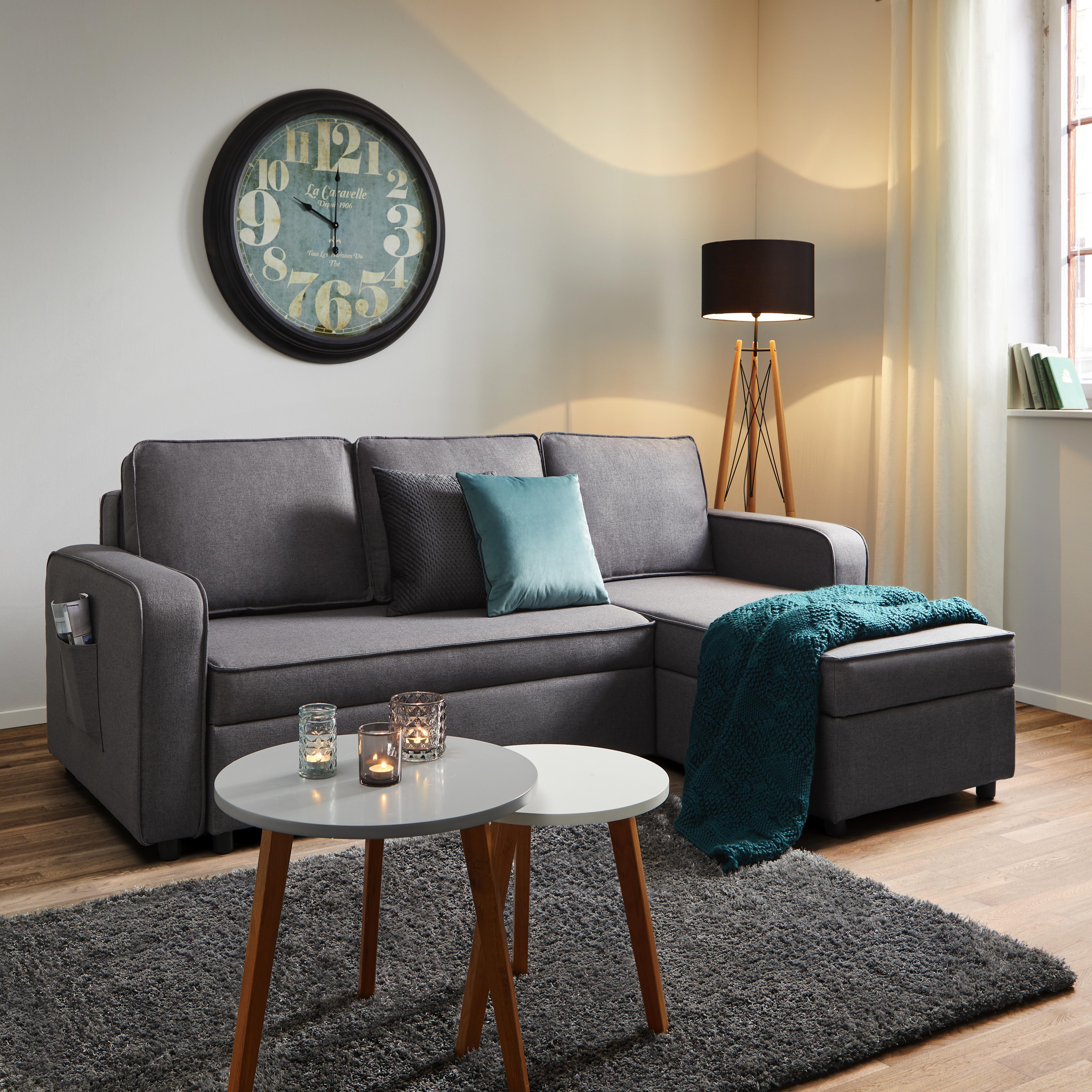 Wohnlandschaft in Grau mit Bettfunktion 'Selena' - Grau, MODERN, Holz/Textil (250/161cm) - Bessagi Home