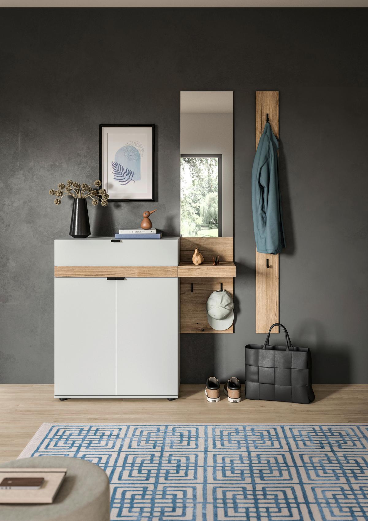 Predsoba Naro, Siva, Barva Hrasta, 3-Delna - siva/temni hrast, Design, leseni material (148/194/37cm) - Livetastic