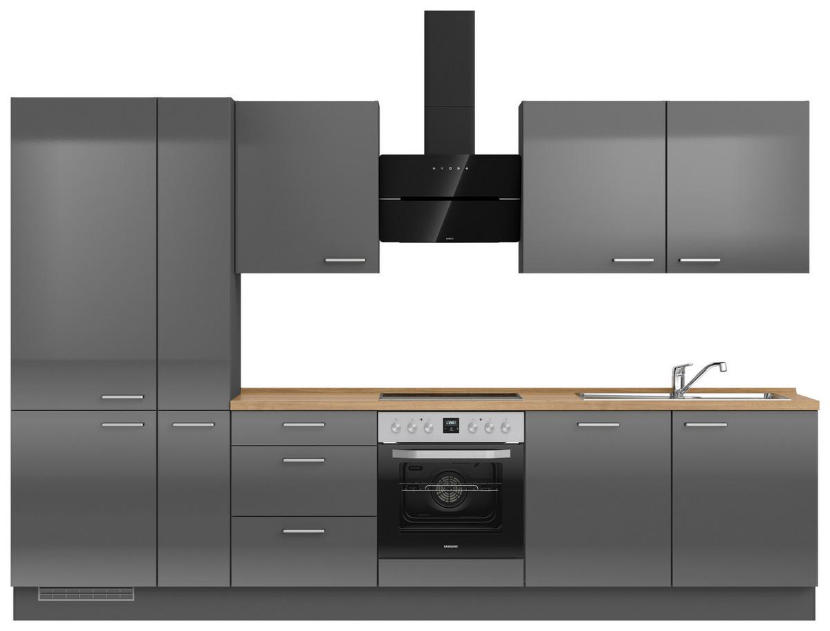 Küchenblock Flash High m. Geräten Schieferfarben - Schieferfarben/Edelstahlfarben, MODERN, Holzwerkstoff/Metall (330cm) - Nobilia