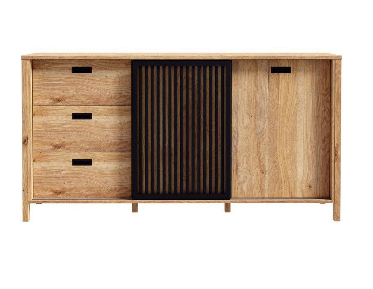 Comodă JYTANA - culoare lemn stejar/negru, Modern, material pe bază de lemn (174,8/91,5/40,2cm) - Premium Living