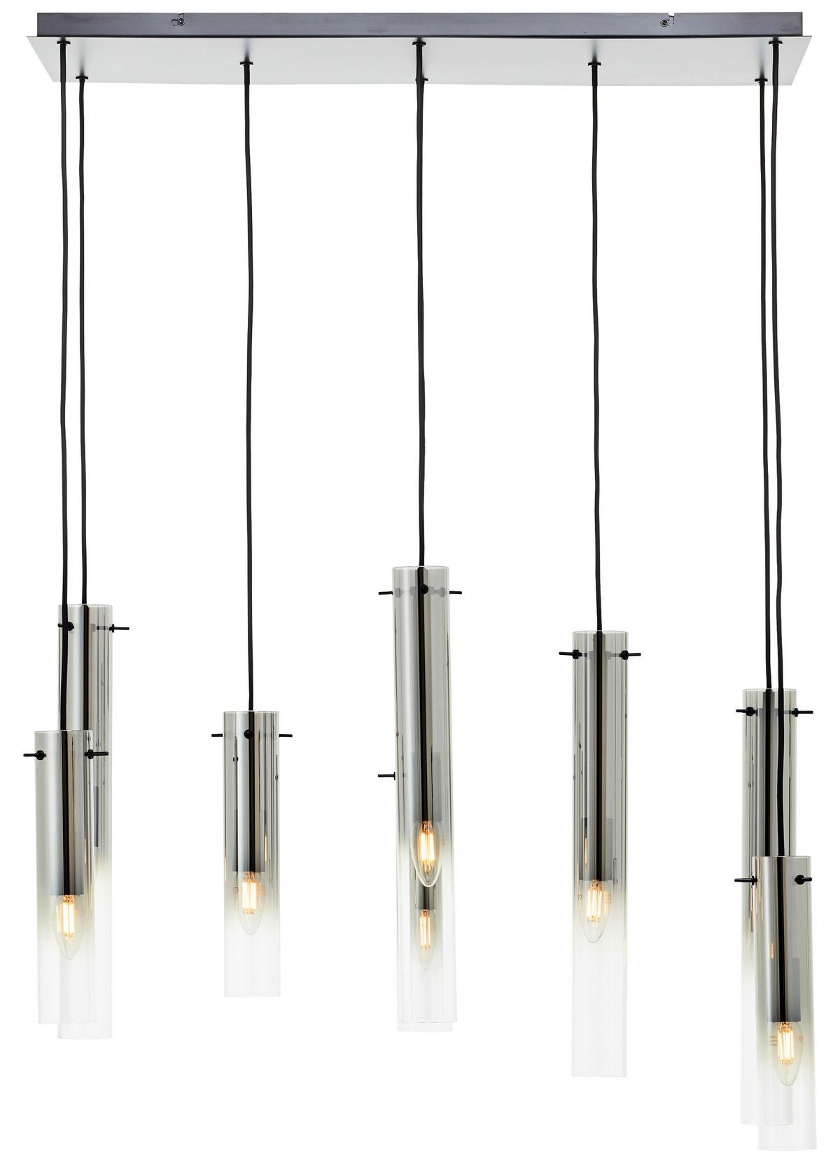 Hängeleuchte Glasini Grau/Schwarz max. 25 Watt - Schwarz/Grau, Design, Glas/Metall (80/30/199cm) - Brilliant