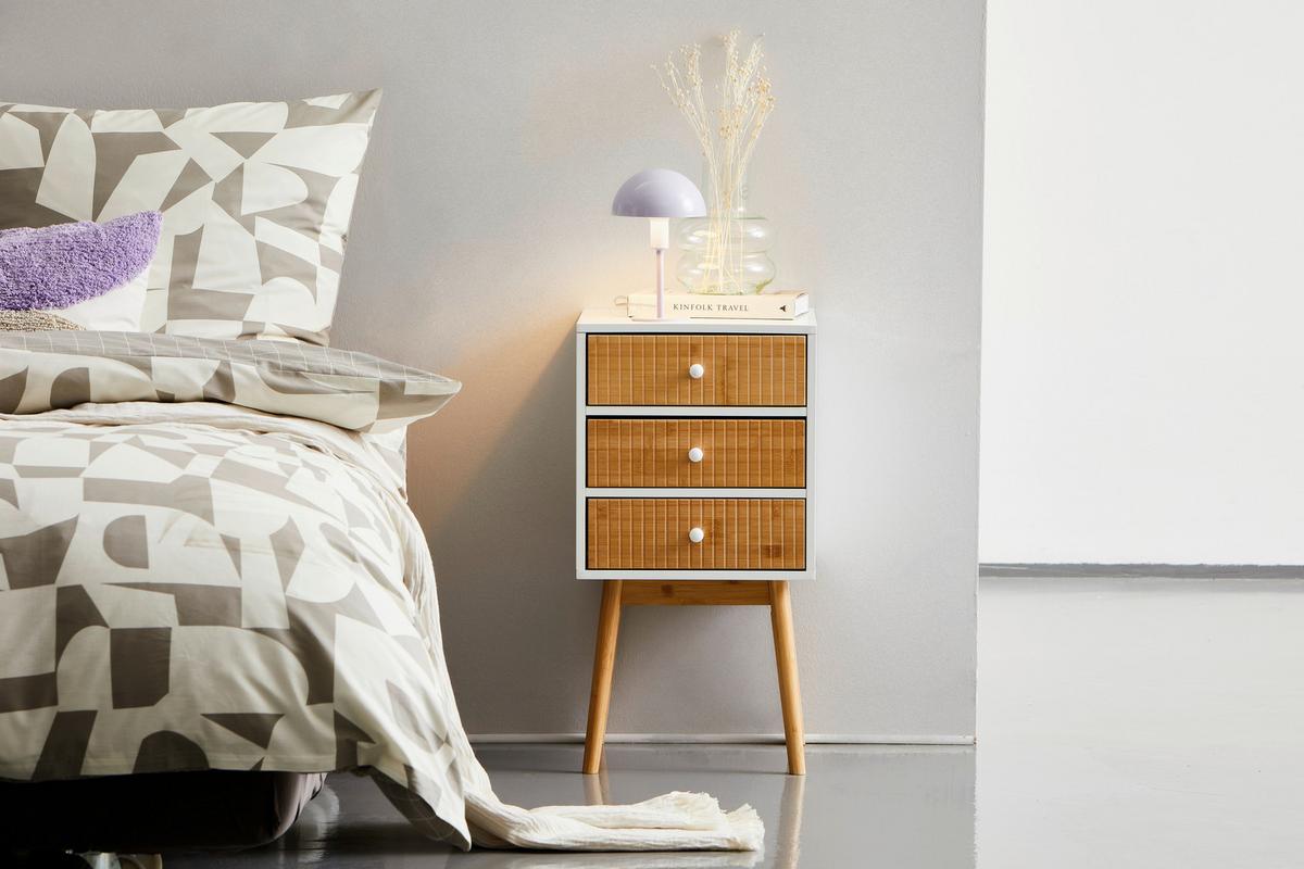 SZAFKA NOCNA BONNIE - kolor naturalny/biały, Design, materiał drewnopochodny/materiały naturalne (40/76/40cm) - Xora