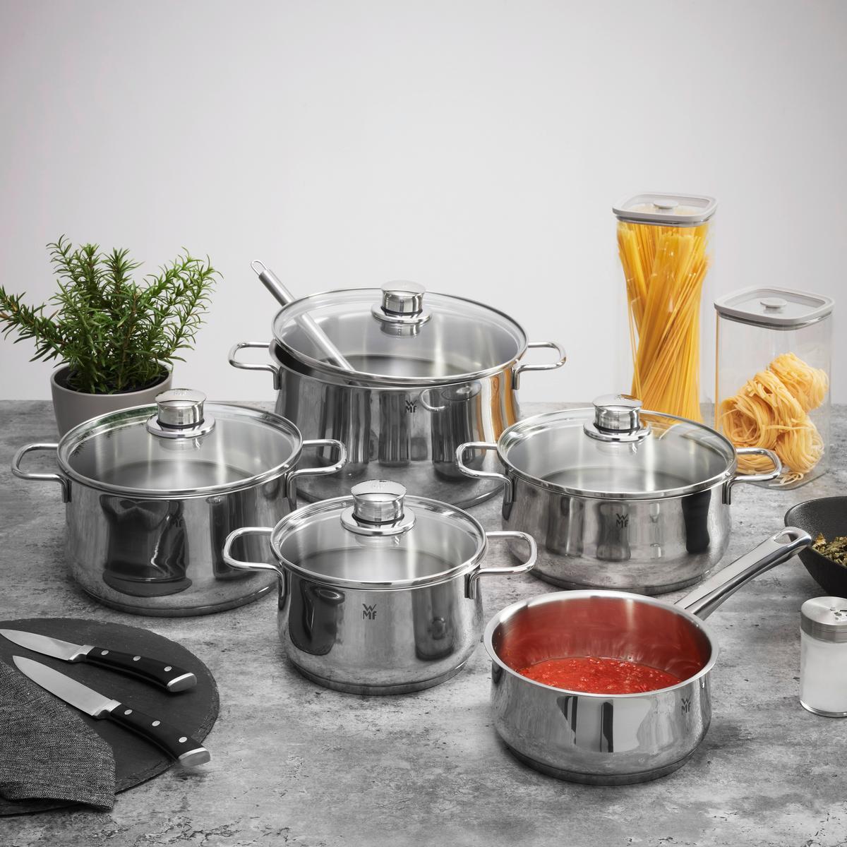 Kochtopfset WMF Diadem Plus Edelstahlfarben, 9-teilig - Edelstahlfarben, KONVENTIONELL, Metall - WMF