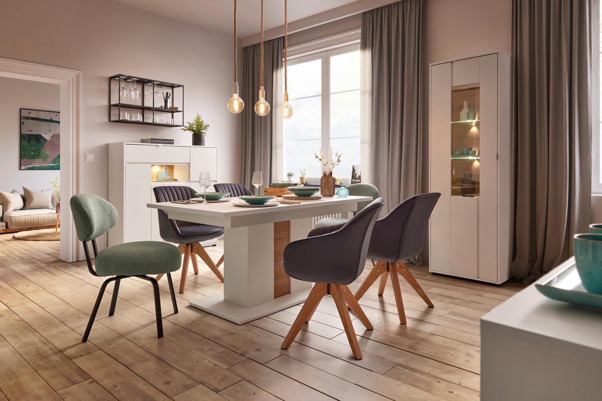 Vitrine in Weiss/Eiche Artisan - Chromfarben/Weiss, Modern, Glas/Holzwerkstoff (64/198/38cm) - Mömax