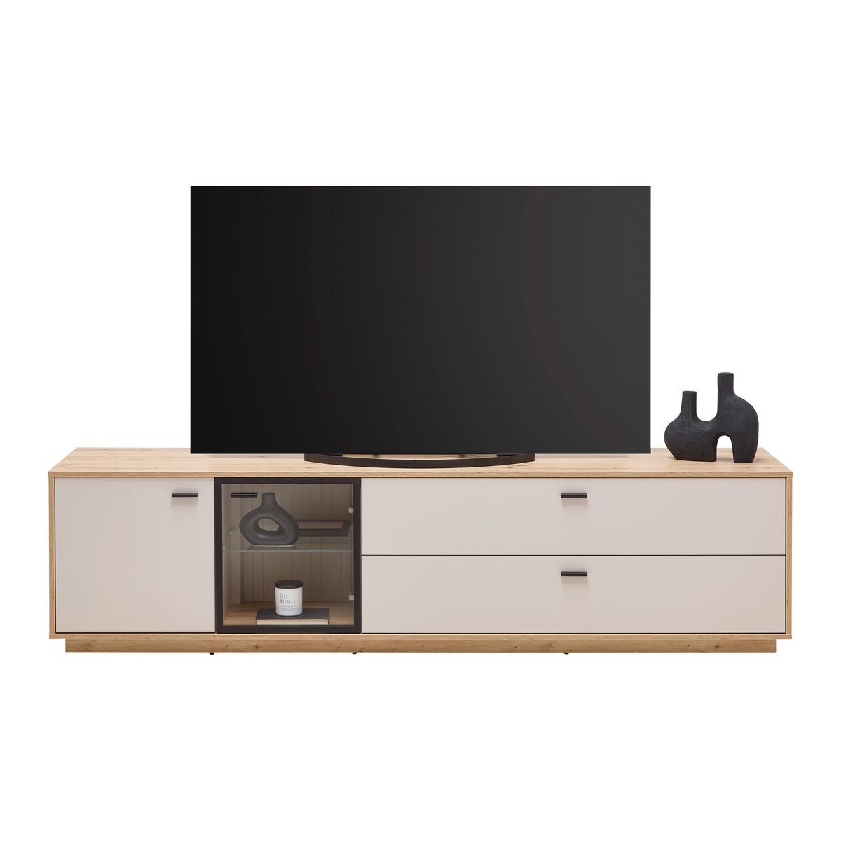 TV-Element Cremona Kaschmir/Eiche Artisan - Kaschmir/Schwarz, MODERN, Glas/Holzwerkstoff (210/55/45cm) - Premium Living