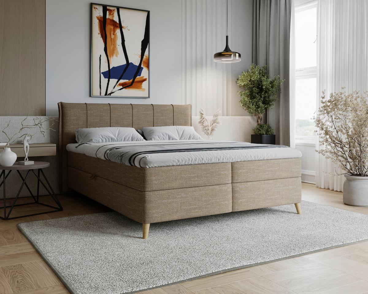 Boxbett Veloria Braun ca. 160x200cm - Beige/Schwarz, KONVENTIONELL, Textil/Metall (160/200cm) - Based