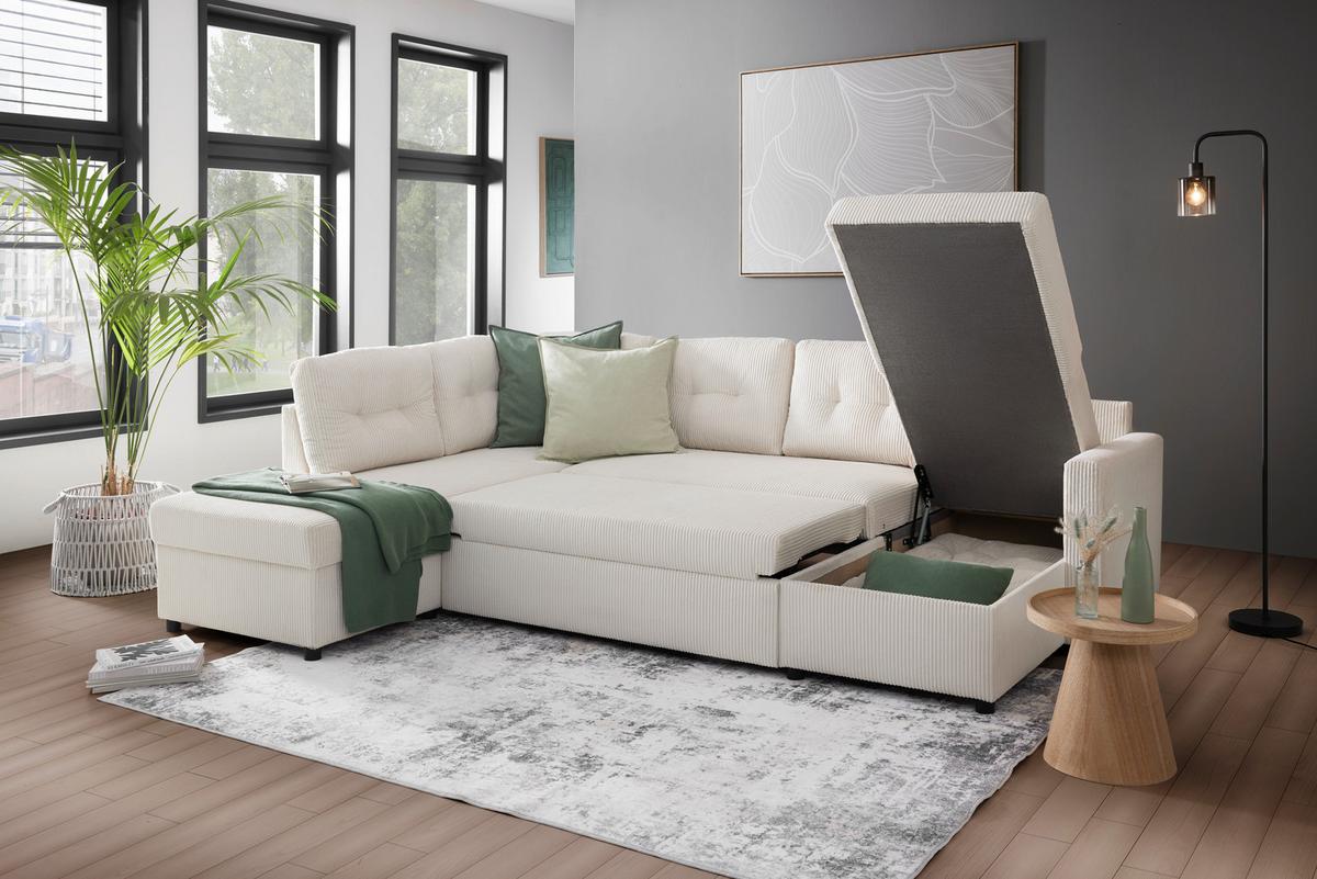 Sarokkanapé Martina - bézs, Modern, faalapú anyag/textil (204/89/276cm) - Mömax