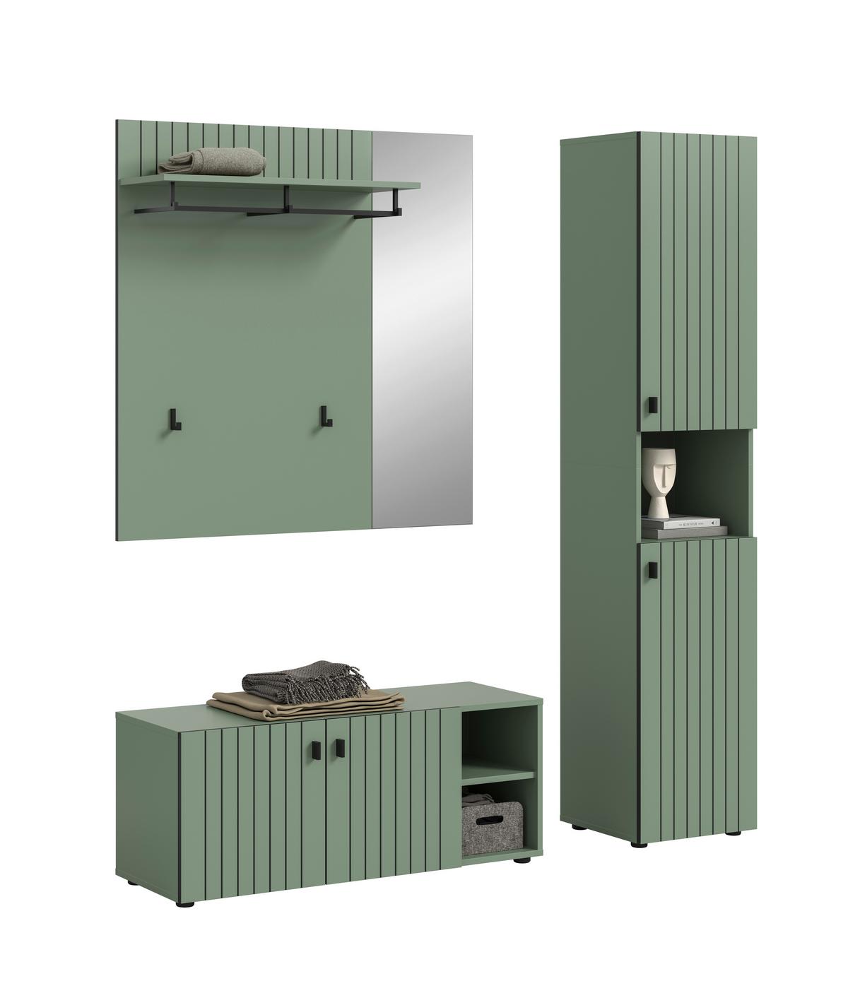 Predsoba Station, Sivozelena, 3-Delna - sivozelena, Design, leseni material (161/192/37cm) - MID.YOU