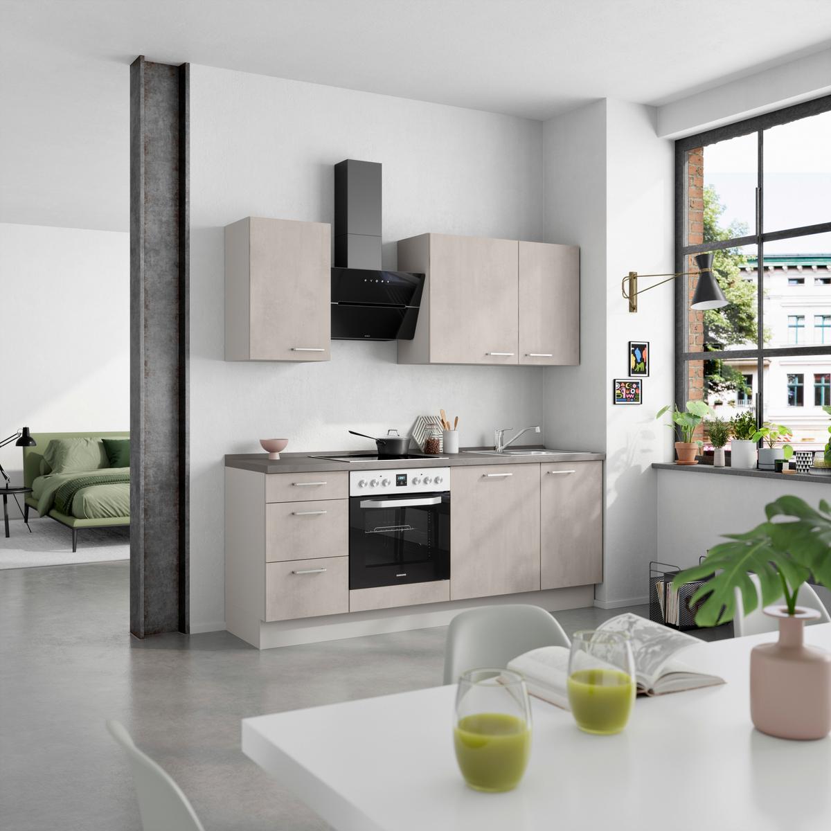 Küchenblock Riva High m. Geräten Grau - Schieferfarben/Edelstahlfarben, MODERN, Holzwerkstoff/Metall (210cm) - Nobilia