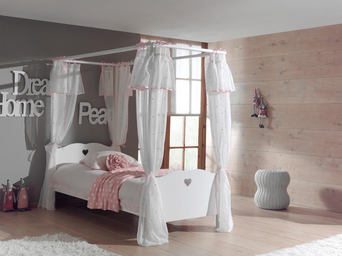 Himmelbett 90x200 Amori, Weiß - Weiß, KONVENTIONELL, Holzwerkstoff/Textil (90/200cm) - Vipack
