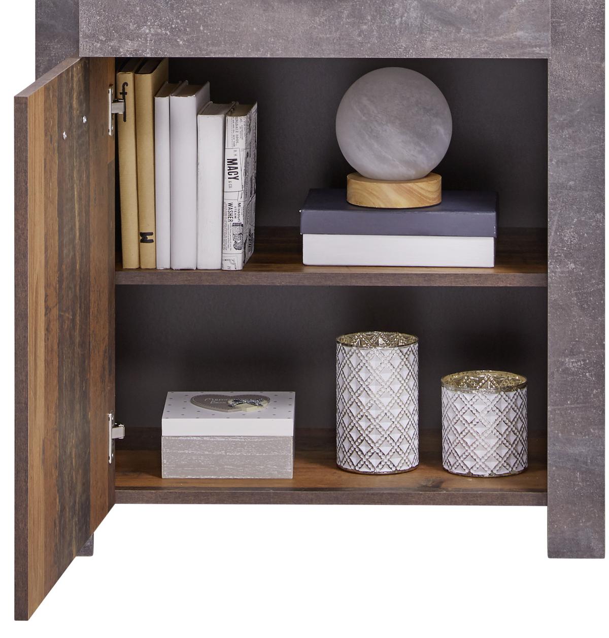 Vitrină Ontario - gri închis/culoare lemn stejar, Trend, sticlă/material pe bază de lemn (71,4/200/41,5cm) - Modern Living