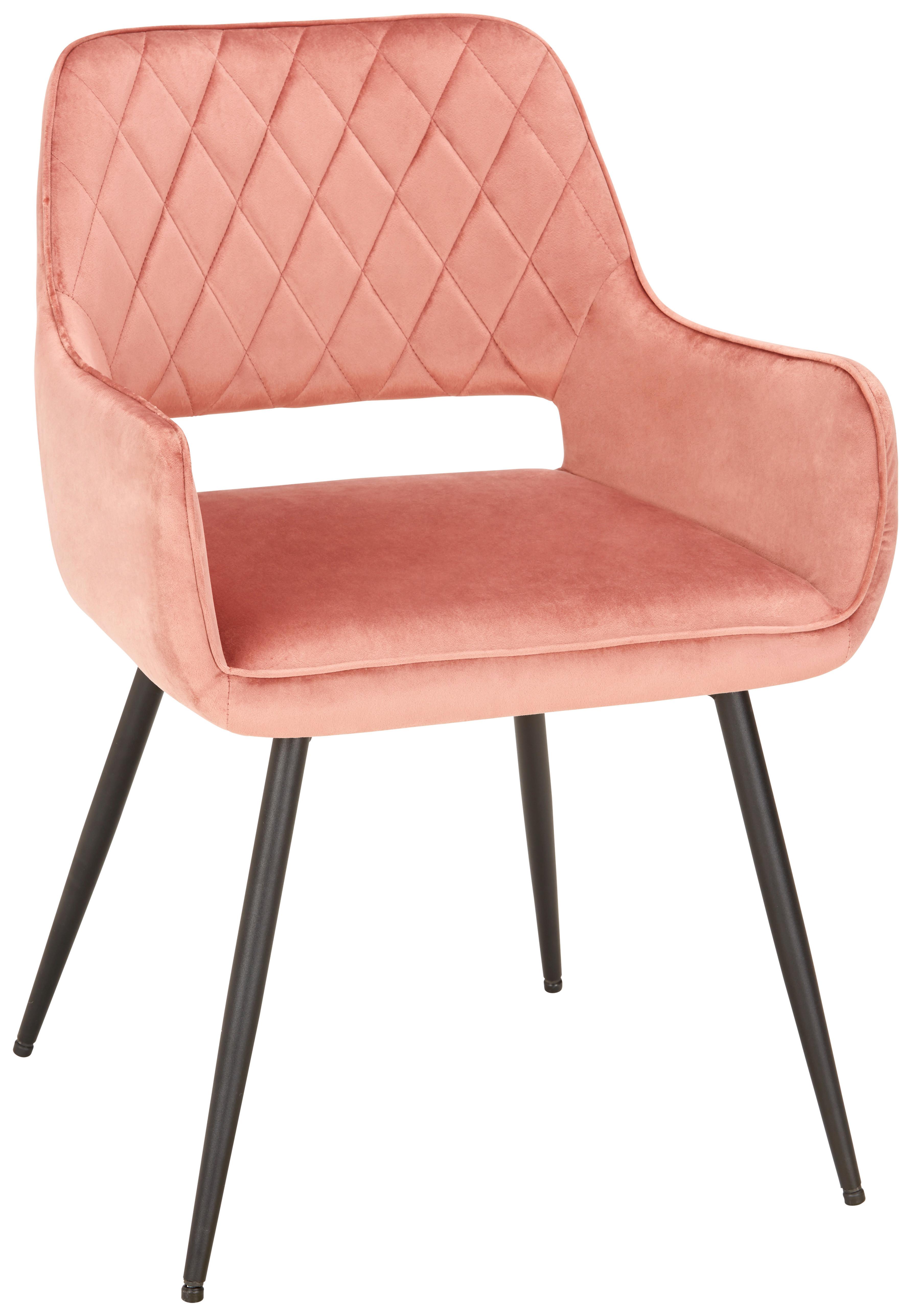 Stuhl Serafina in Rosa Samt - Schwarz/Rosa, MODERN, Holz/Textil (55/80,5/59,5cm) - Mömax
