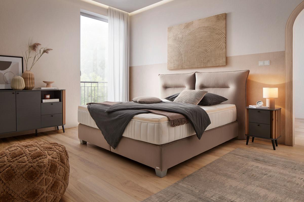 Boxspringbett Fog in Beige ca. 160x200cm - Beige/Silberfarben, LIFESTYLE, Holz/Holzwerkstoff (160/200cm) - Premium Living