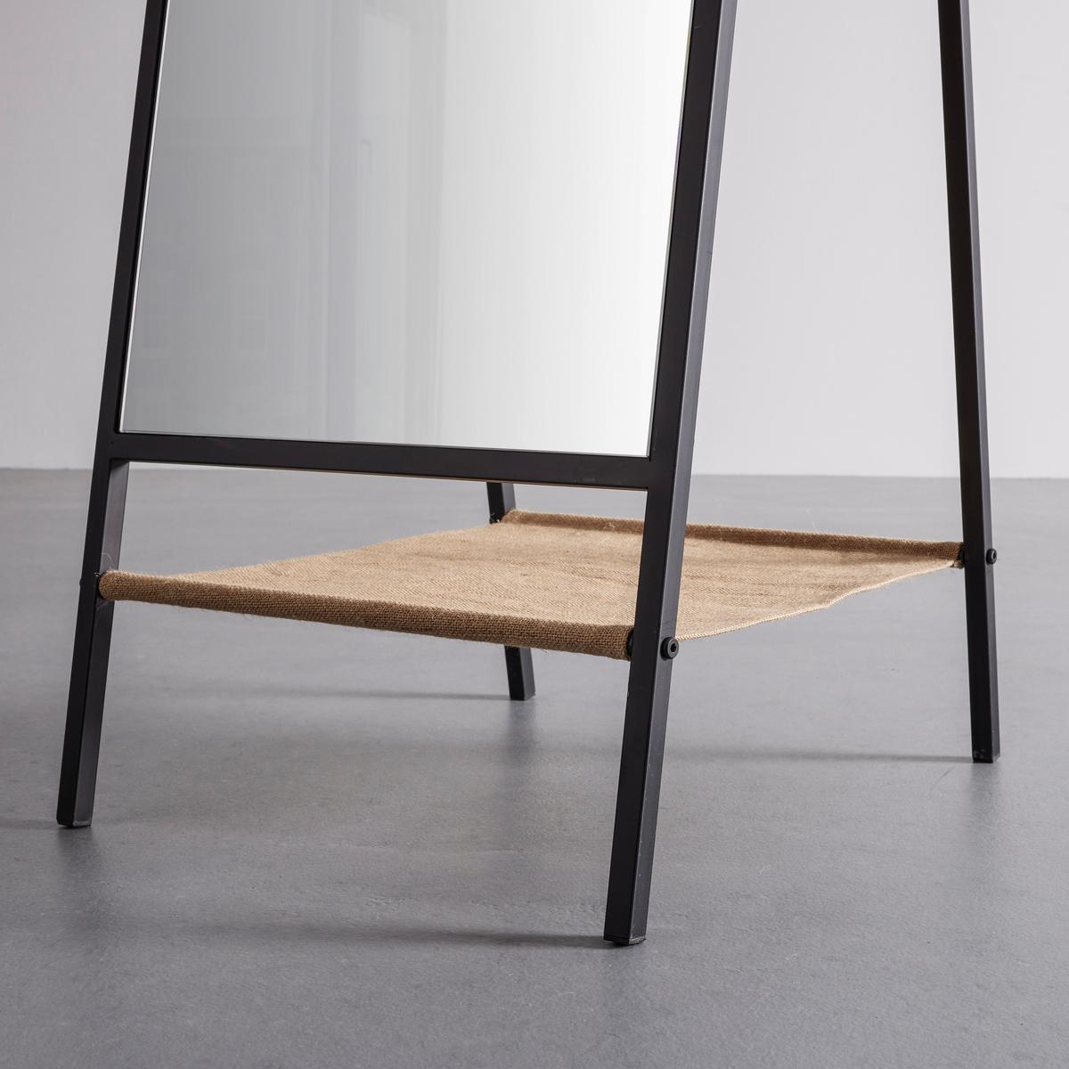 Spiegel Melinda Schwarz/Natur ca. 42x170x41 cm - Schwarz/Naturfarben, MODERN, Glas/Textil (42/170/41cm) - Bessagi Home