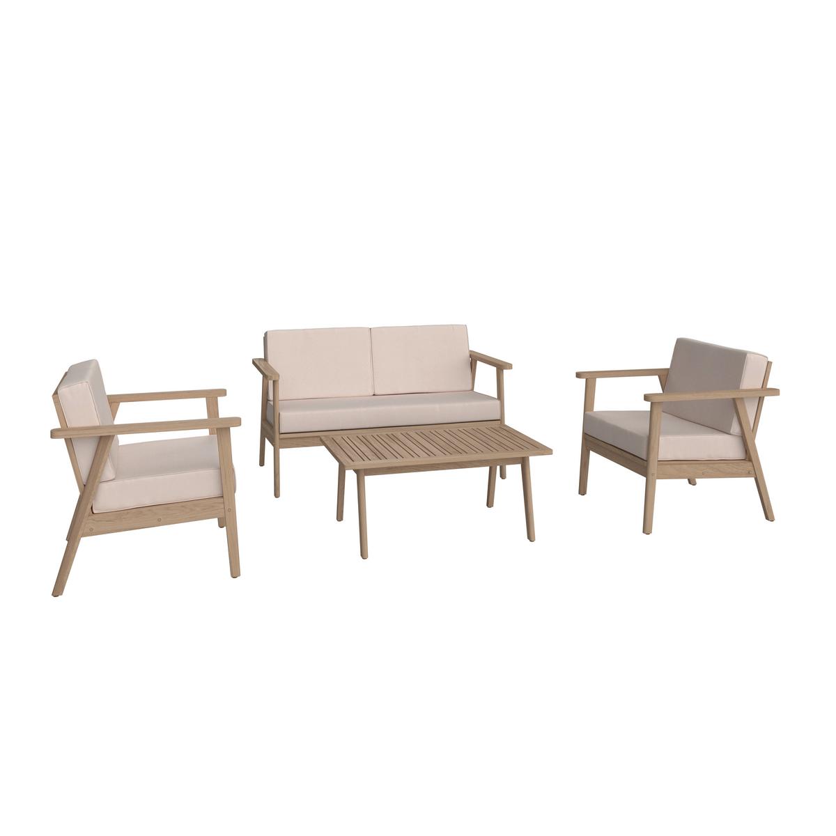ZESTAW OGRODOWY SYLVIA - beżowy/kolor drewna tekowego, Modern, drewno/tkanina (130/72/90/75/75/38/71/71/55cm) - Ambia Garden