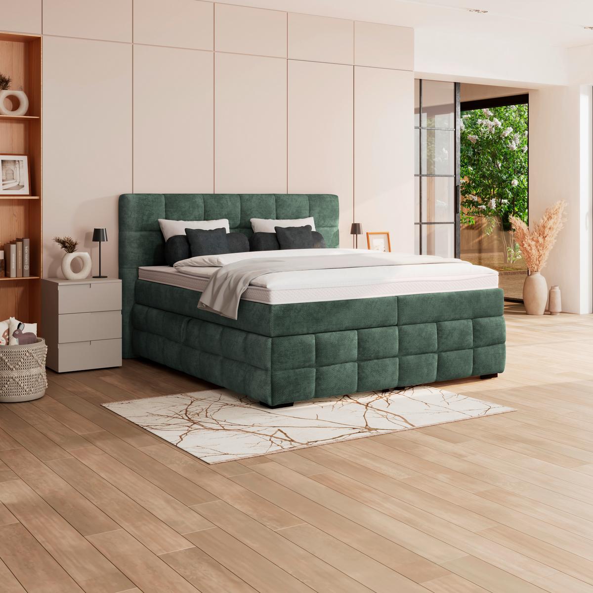 PAT BOX VEGA - verde, Trend, lemn/textil (160/200cm) - Modern Living