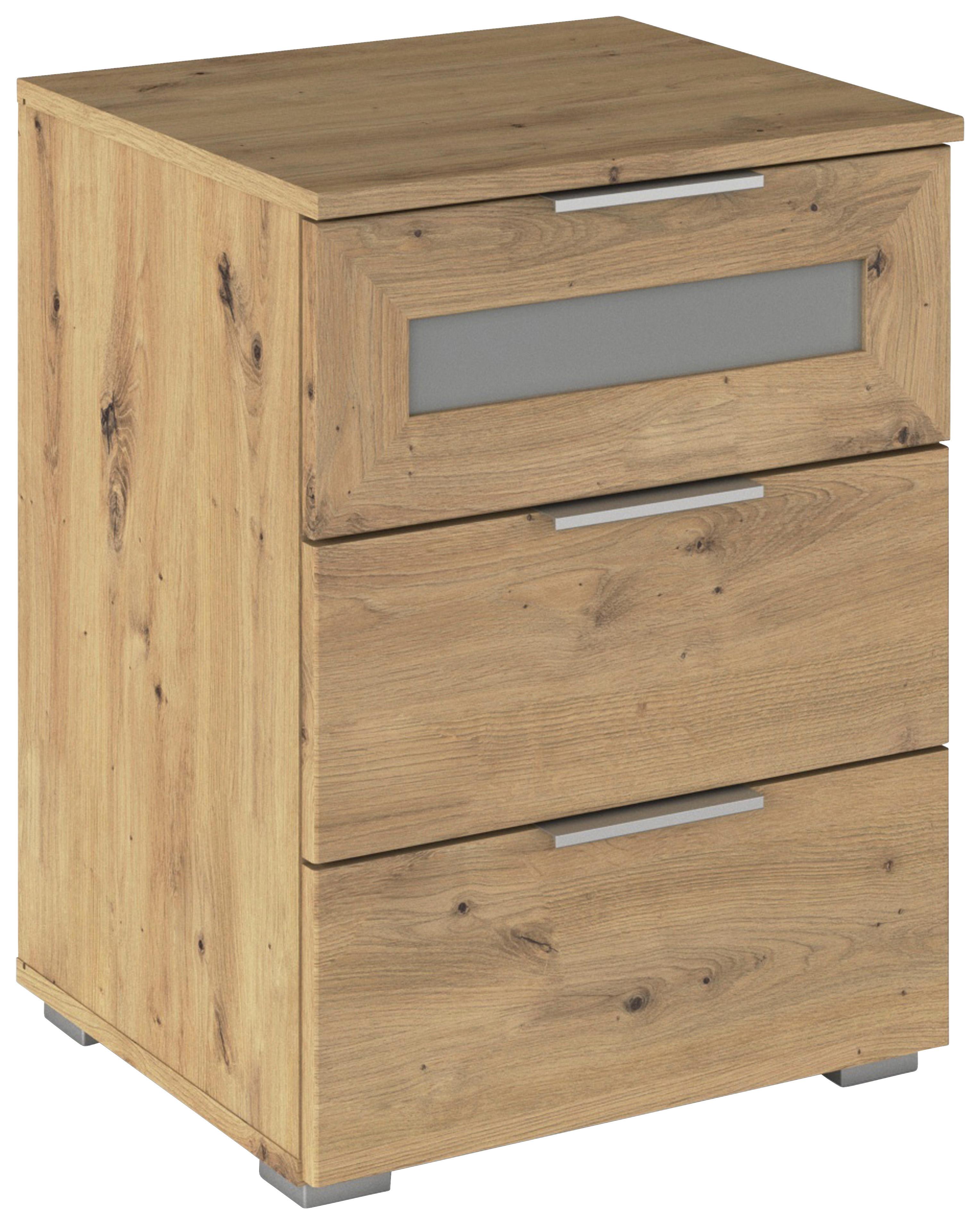 Nachtkästchen Mars 3L-GR Eiche Artisan/Klar - Klar/Alufarben, KONVENTIONELL, Glas/Holzwerkstoff (47/62/42cm) - Mömax