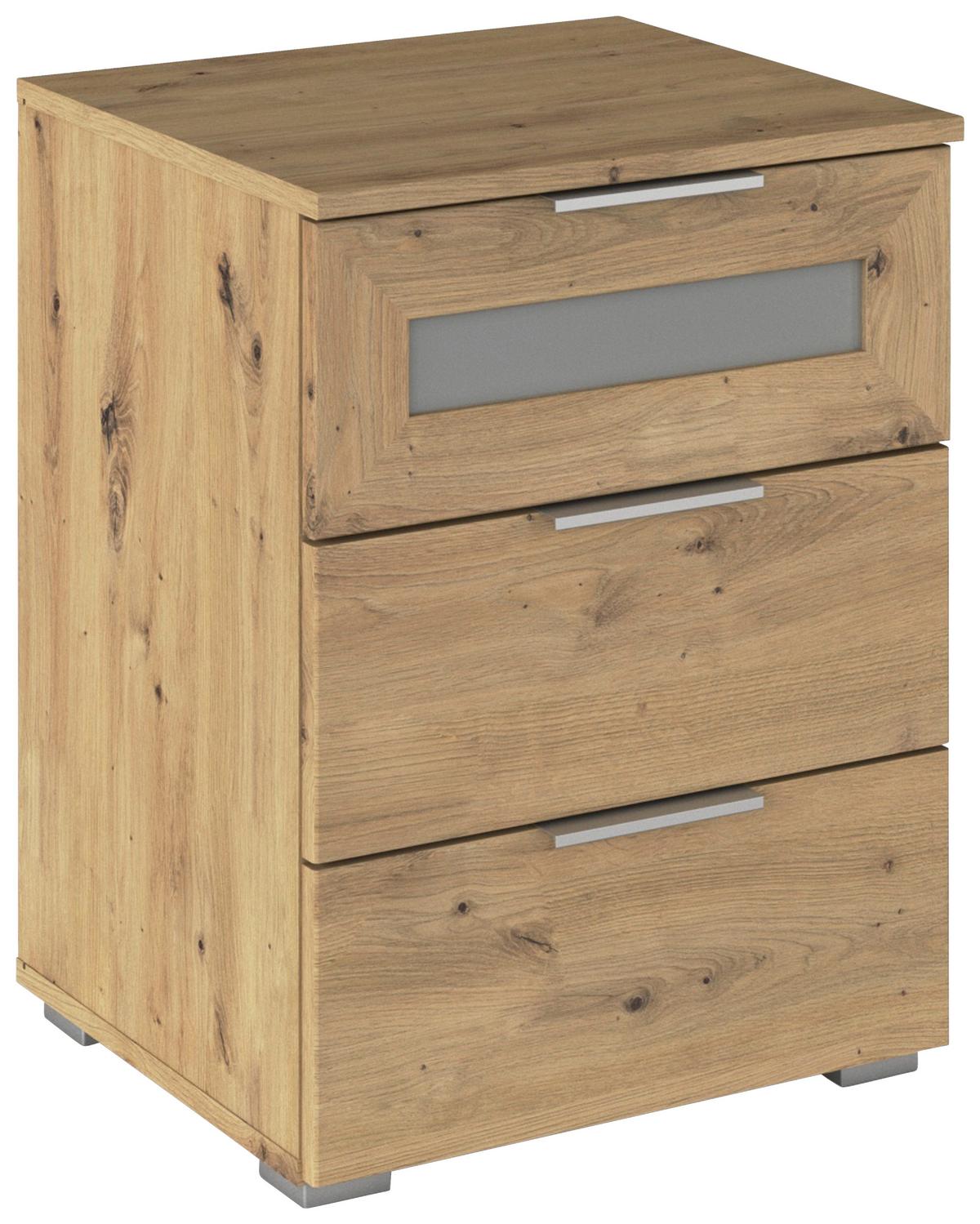 Nachtkästchen Mars 3L-GR Eiche Artisan/Klar - Klar/Alufarben, KONVENTIONELL, Glas/Holzwerkstoff (47/62/42cm) - Mömax