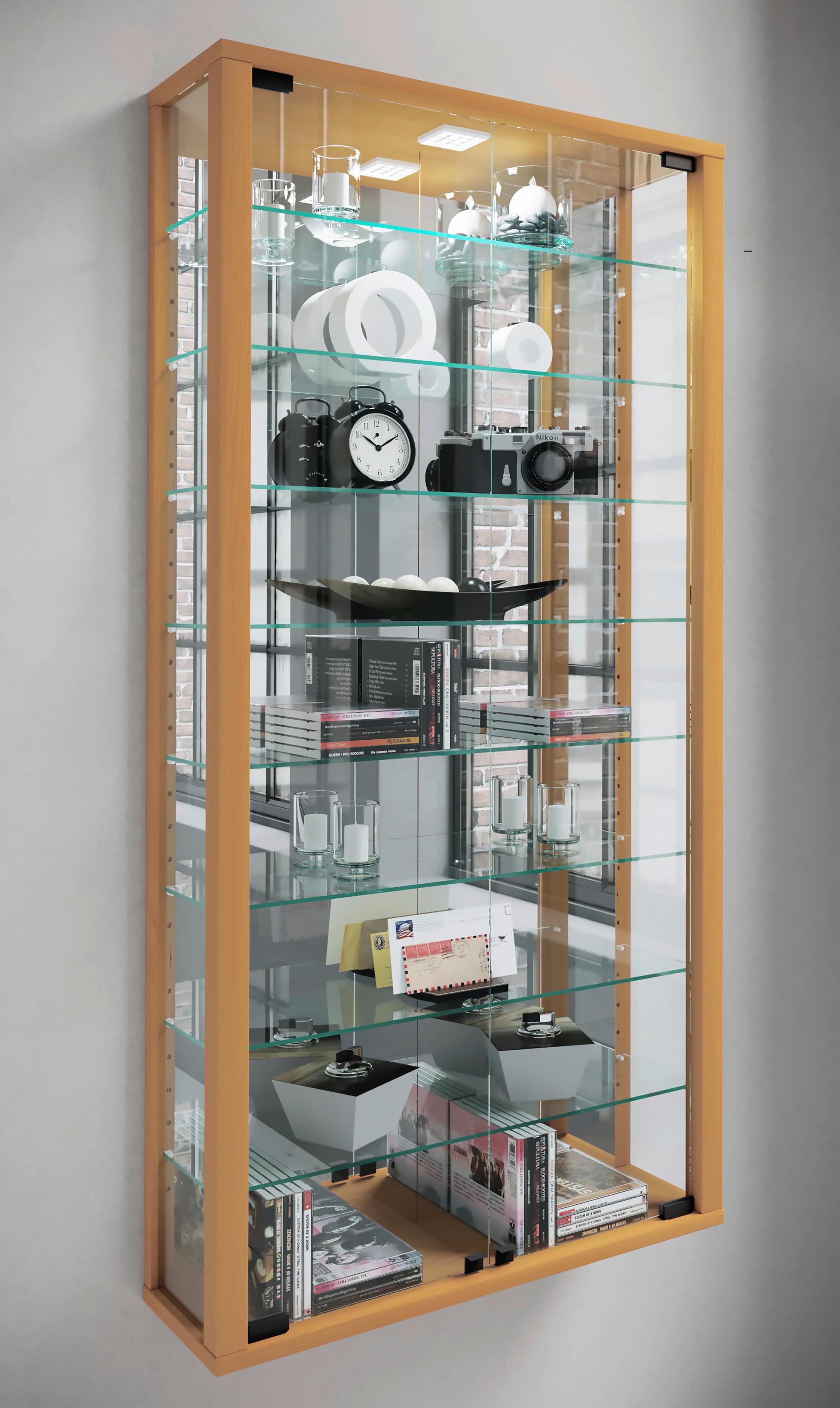Hängevitrine Vitrosa ca. 59x114x18 cm Buchefarben - Buchefarben/Schwarz, MODERN, Glas/Holzwerkstoff (59/114,3/18cm) - MID.YOU