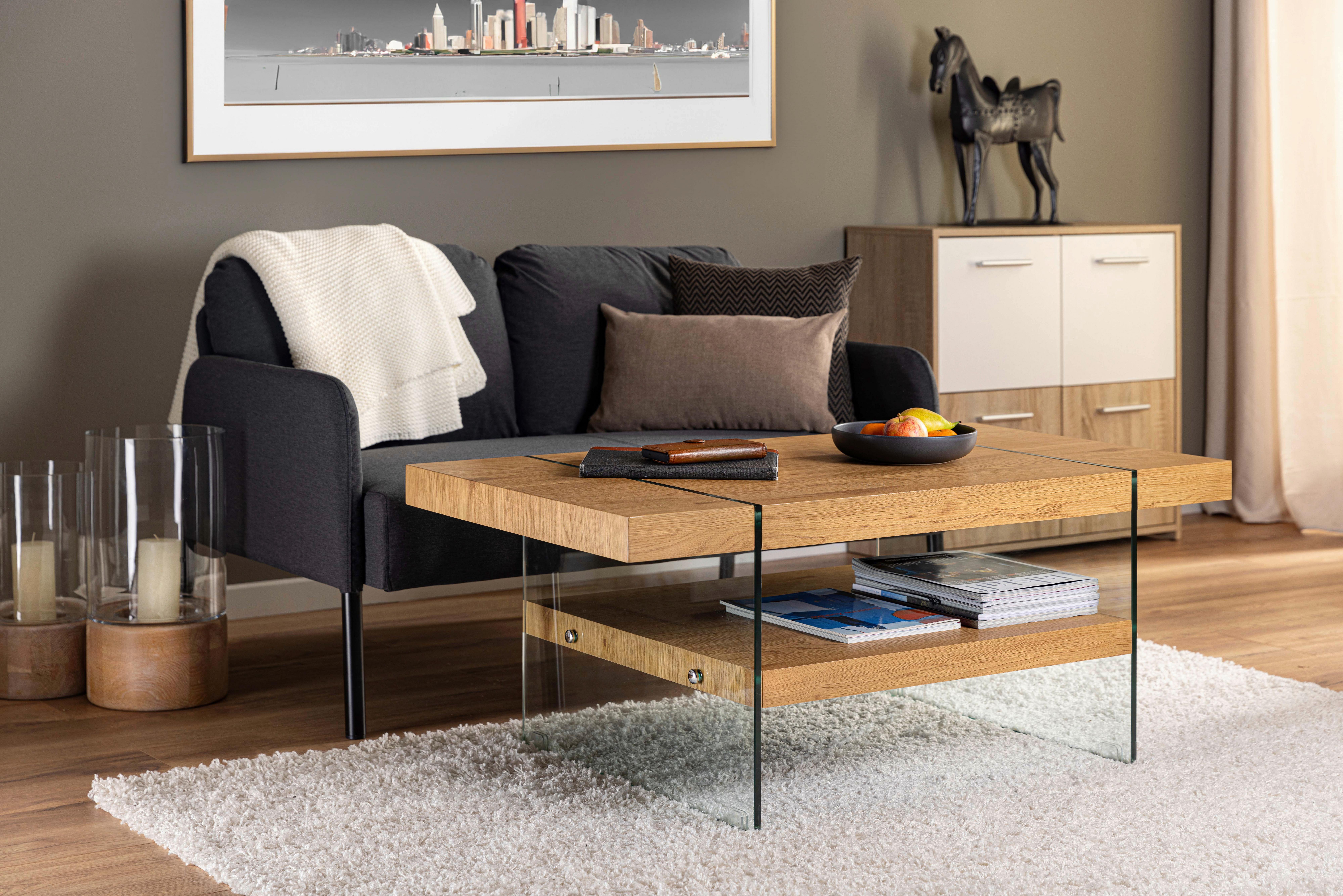 Couchtisch Benina ca. 110x46x60 cm Wildeiche - Wildeiche, Design, Glas/Holzwerkstoff (110/60/46cm) - Livetastic