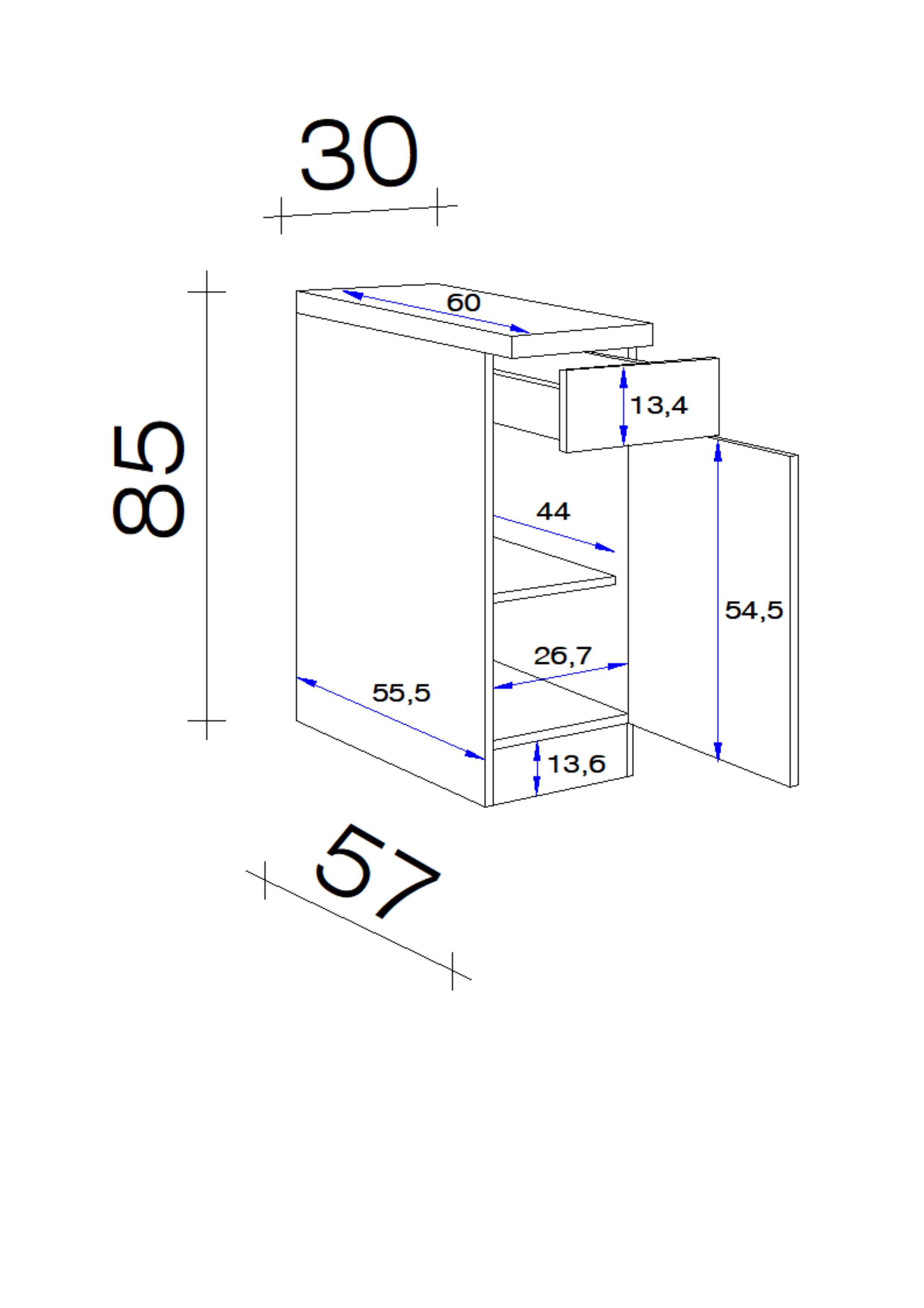 Kuhinjska Spodnja Omarica Nano, Barva Bukve - barve nerjavečega jekla/barve bukve, Moderno, umetna masa/leseni material (30/85/57cm) - FlexWell
