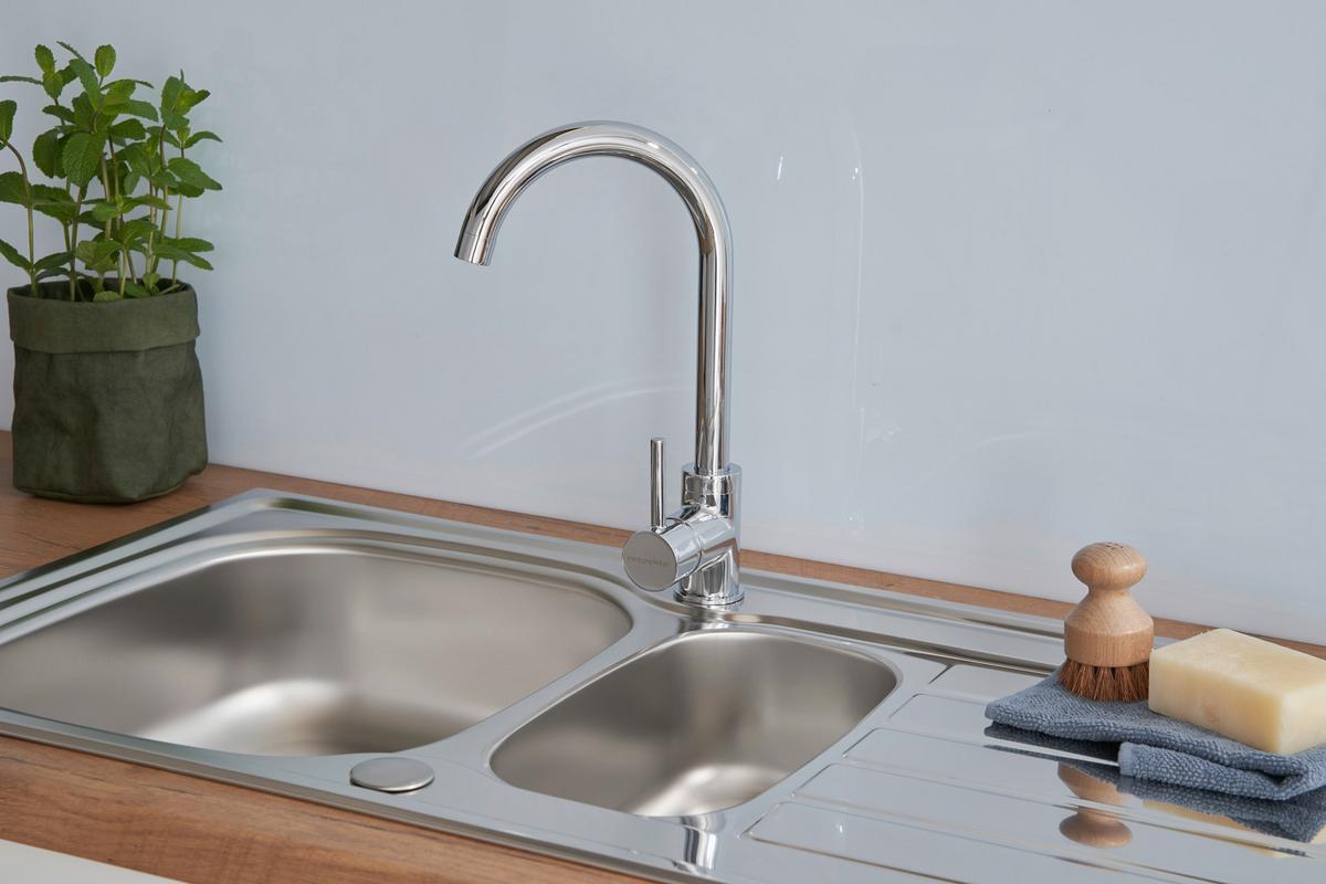 Spüle Edelstahl m. Siebkorb B/T ca. 100x50 cm - Edelstahlfarben, MODERN, Metall (100/17,5/50cm) - Respekta