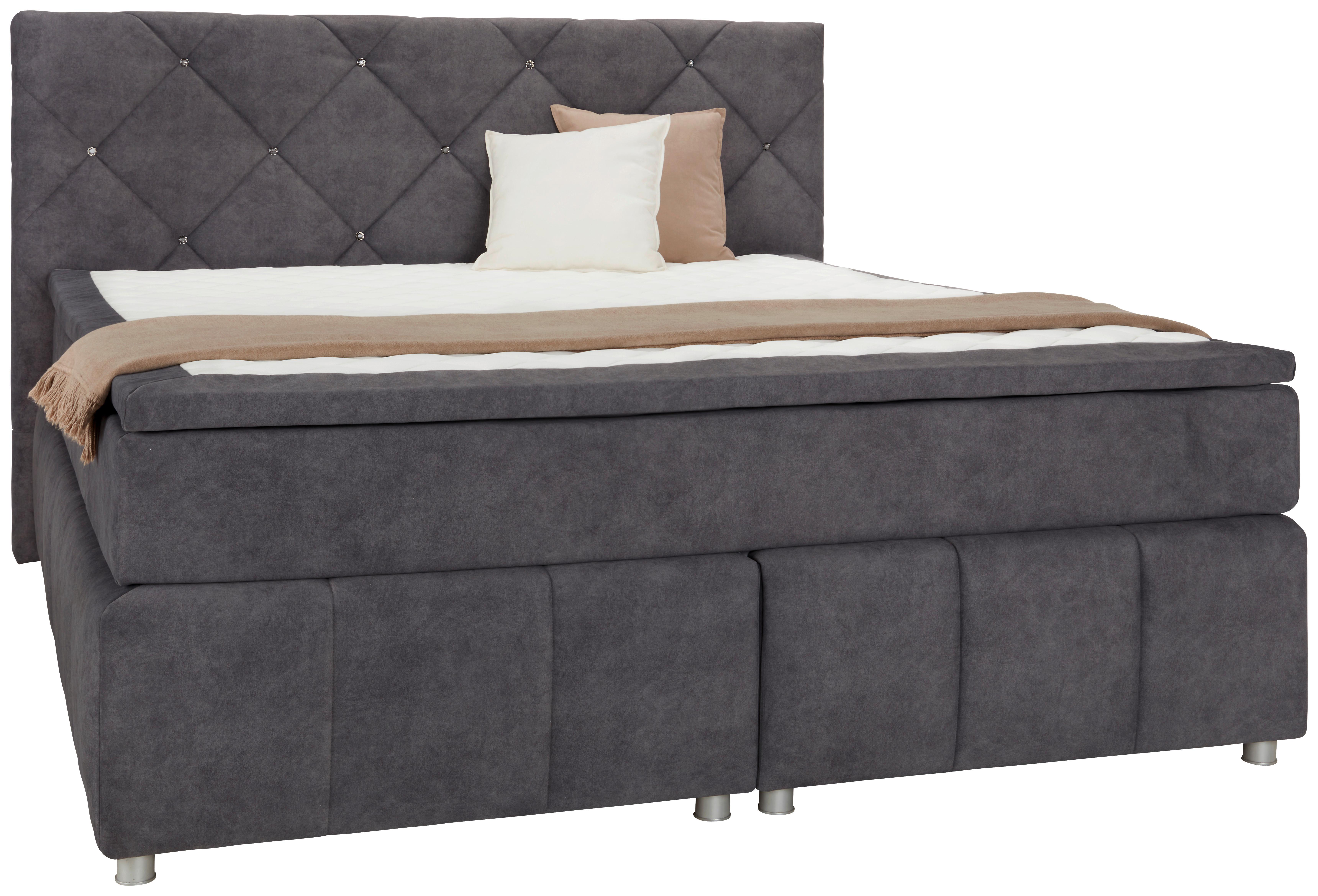 Boxspringbett in Grau ca. 180x200cm - Alufarben/Grau, Lifestyle, Holz/Holzwerkstoff (180/200cm) - Modern Living
