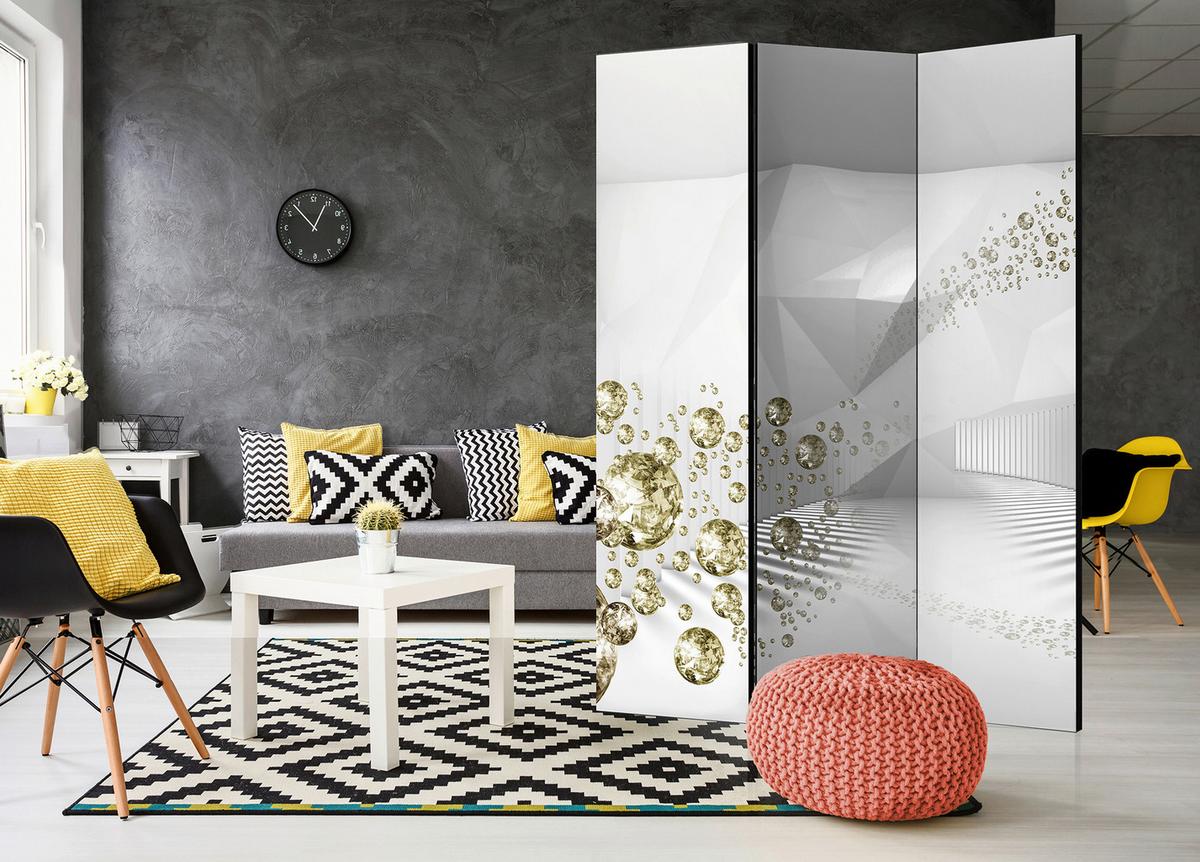 Paravan Diamond Corridor, 3-Delni, Dvostranski - zlate barve/siva, Basics, tekstil/les (135/172/3cm) - artgeist