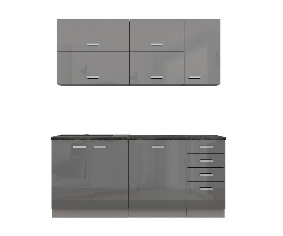 Blok Kuhinja Grey - siva visoki sjaj/boja hroma, Moderno, metal/pločasti materijal (180/214/60cm) - Modern Living