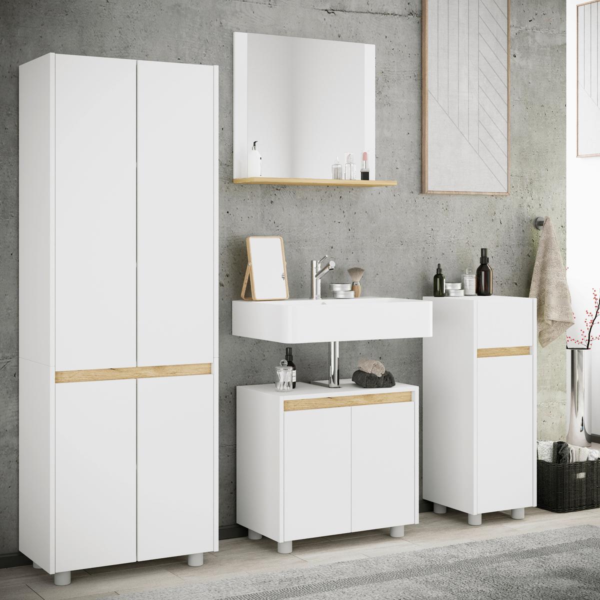 Badezimmer Cosila - Honigeiche/Weiss, Trend, Holzwerkstoff/Kunststoff (154cm) - MID.YOU