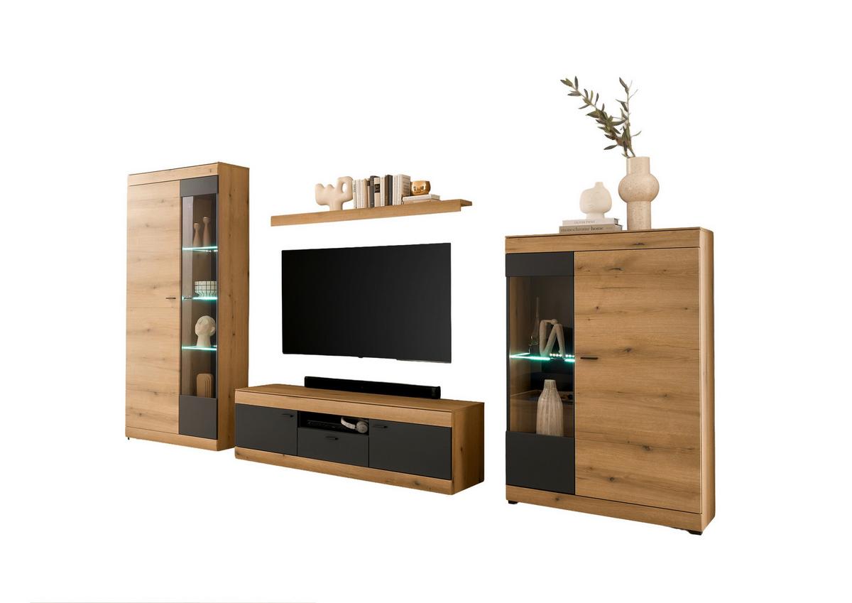 WOHNWAND SOLETO - Eichefarben/Graphitfarben, Design, Glas/Holzwerkstoff (350/201/45cm) - MID.YOU