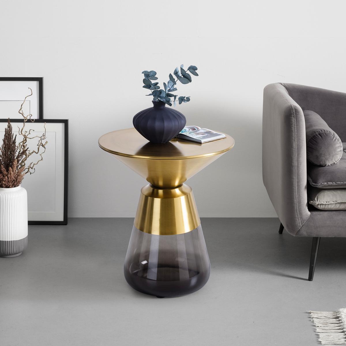 Kisasztal Baily - aranyszínű/szürke, Romantik / Landhaus, üveg/fém (48/54,5cm) - Premium Living