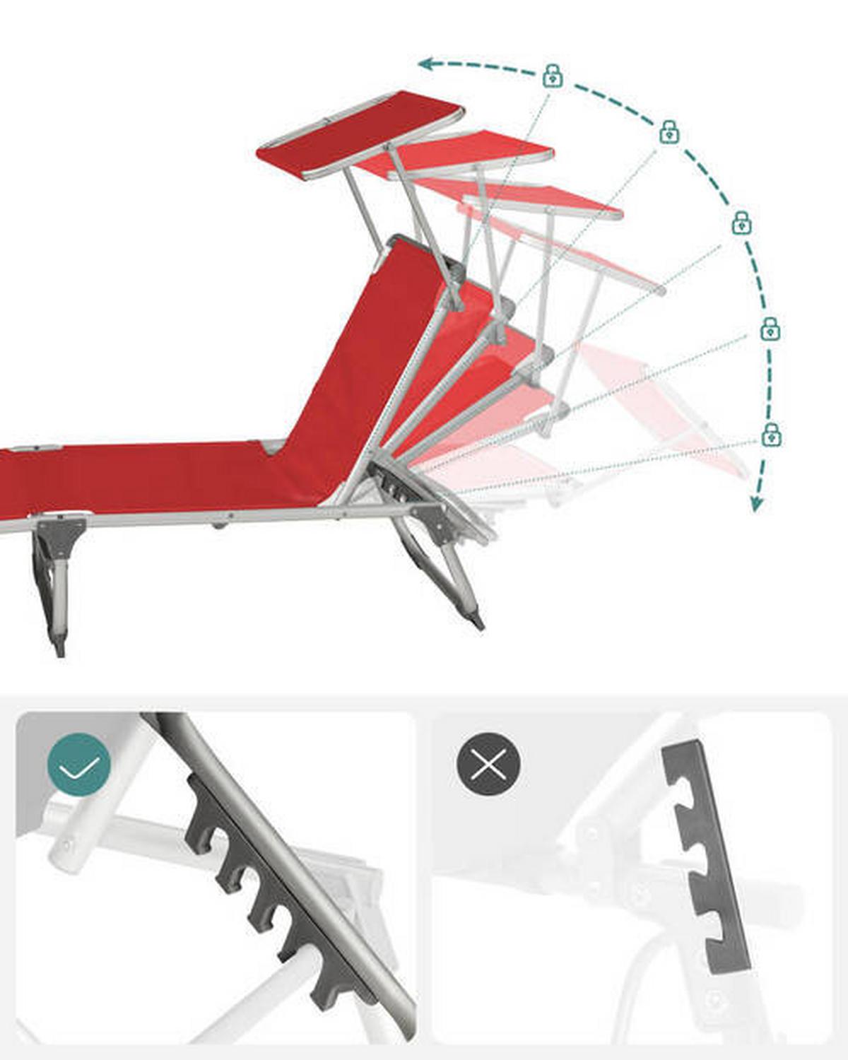 Gartenliege Rot/Alufarben mit Sonnendach - Rot/Alufarben, MODERN, Textil/Metall (55/31/193cm) - Modante