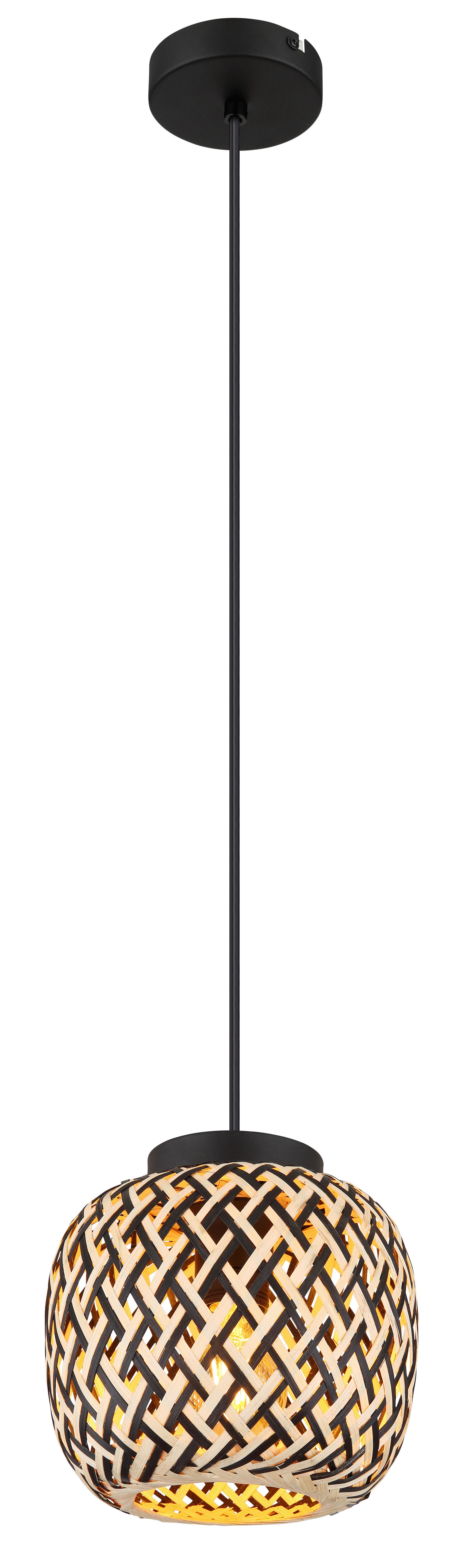 HÄNGELEUCHTE 15766H - Schwarz/Naturfarben, Natur, Naturmaterialien/Kunststoff (20/120cm) - Globo