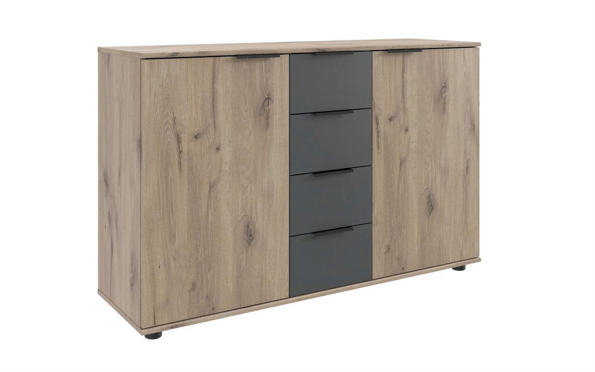 Kommode Bergamo Graphit/Eichefarben - Eichefarben/Schwarz, KONVENTIONELL, Holzwerkstoff/Metall (130/83/41cm) - Based