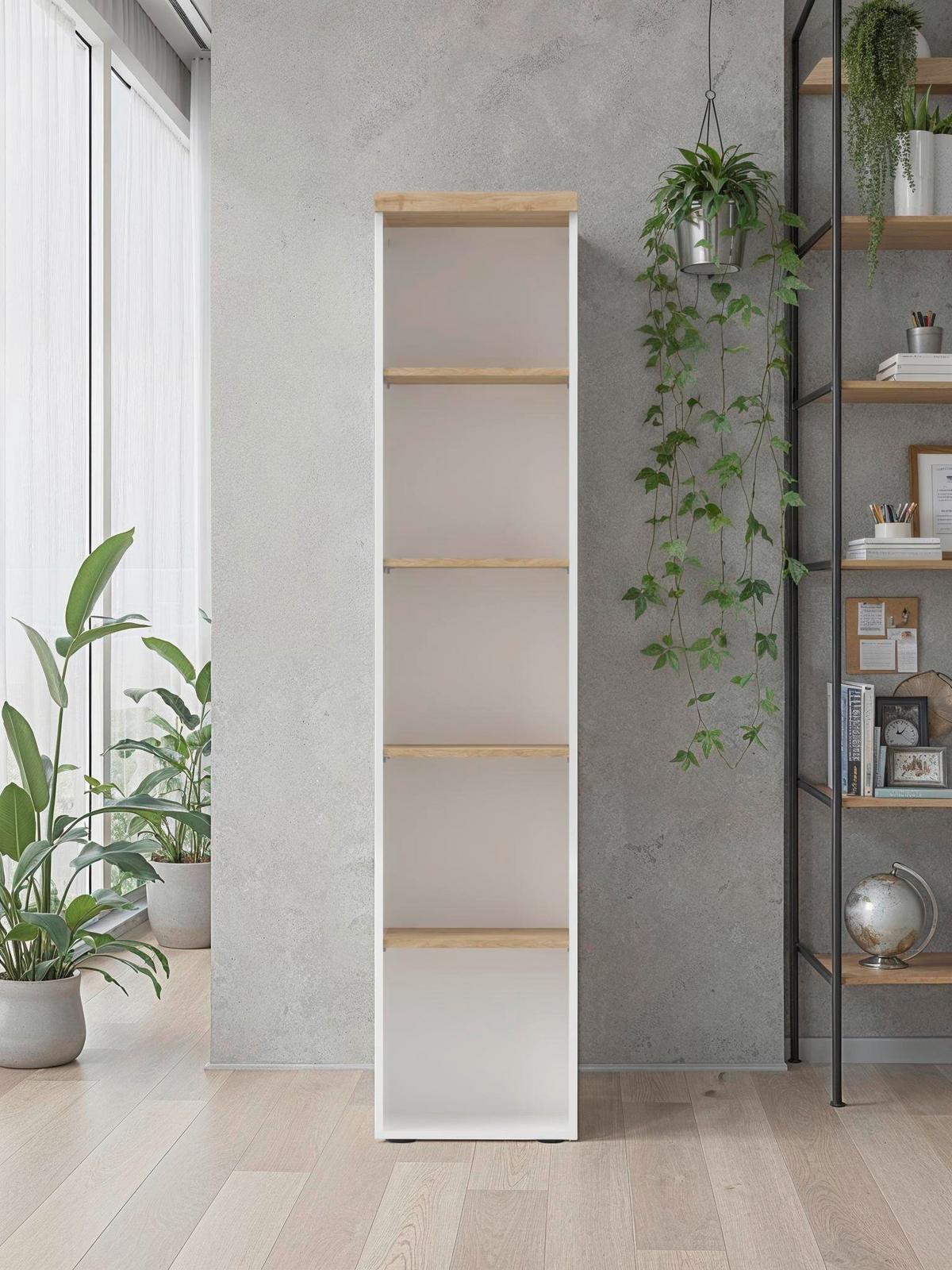 Regal Easy Office Eichefarben /Weiß Hochglanz - Eichefarben/Weiß Hochglanz, MODERN, Holzwerkstoff/Kunststoff (41/193/34cm) - Based