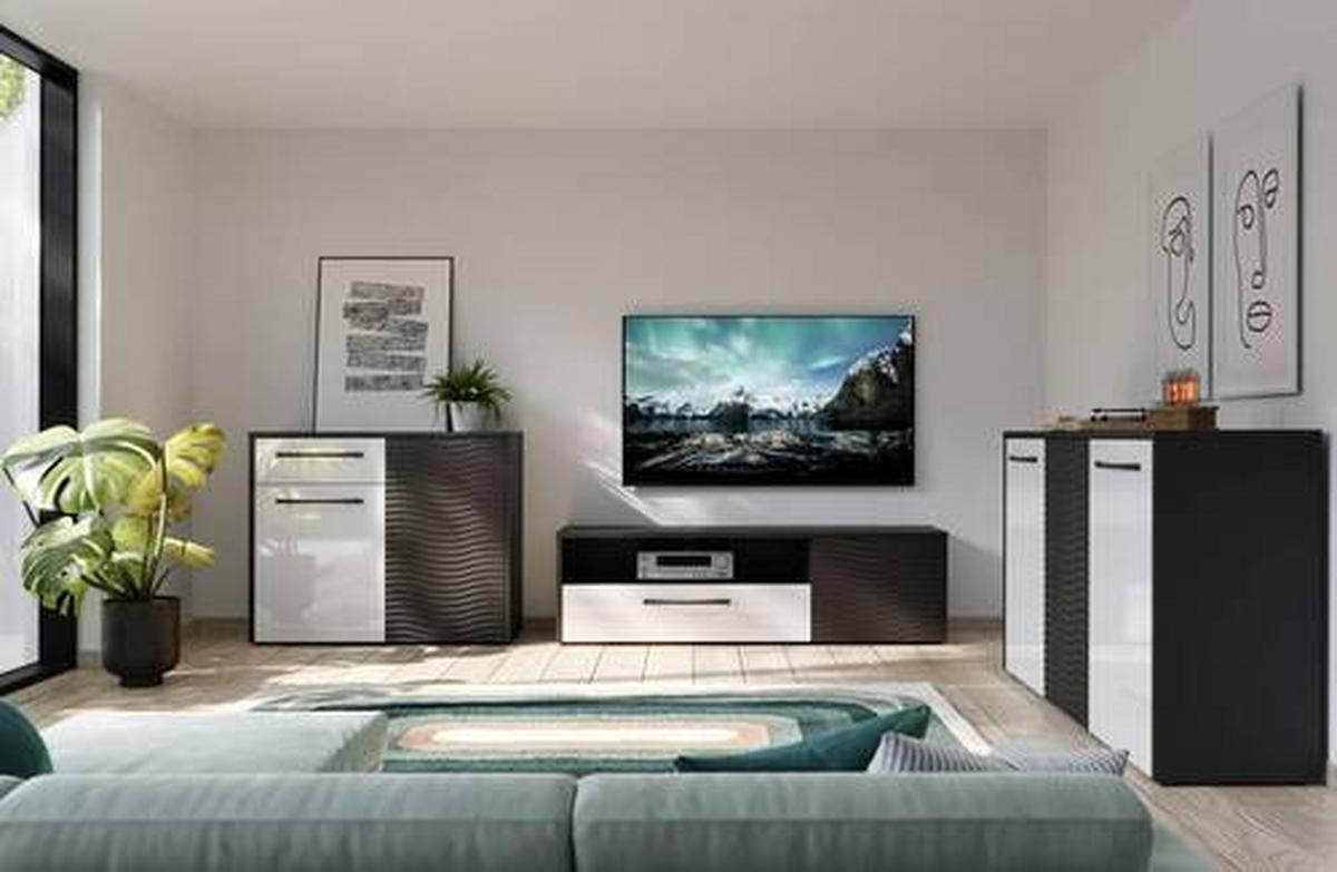 Tv-element Karlshamn - črna/bela, Moderno, kovina/umetna masa (164,2/47,2/42cm) - Mömax
