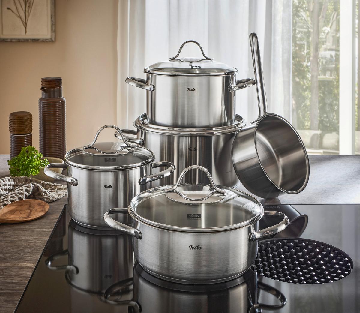 ZESTAW GARNKÓW 00211405000 FISSLER - kolor srebrny/przejrzysty, Basics, metal/szkło - Fissler