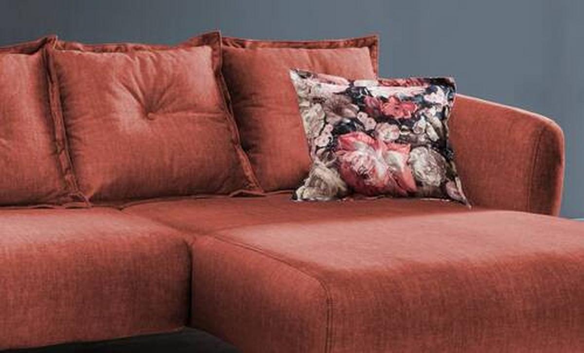Wohnlandschaft Baggio Koralle Velours - Koralle/Multicolor, MODERN, Holz/Textil (277/162cm) - Livetastic