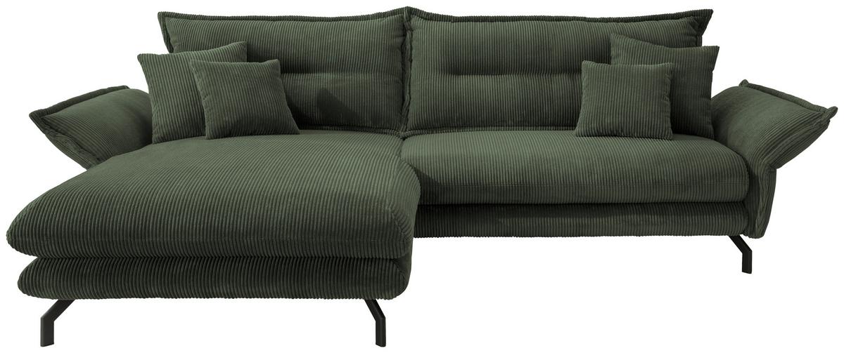 Wohnlandschaft Lava Moosgrün Cord ca. 180x255 cm - Schwarz/Grün, MODERN, Textil/Metall (180/255cm) - Livetastic
