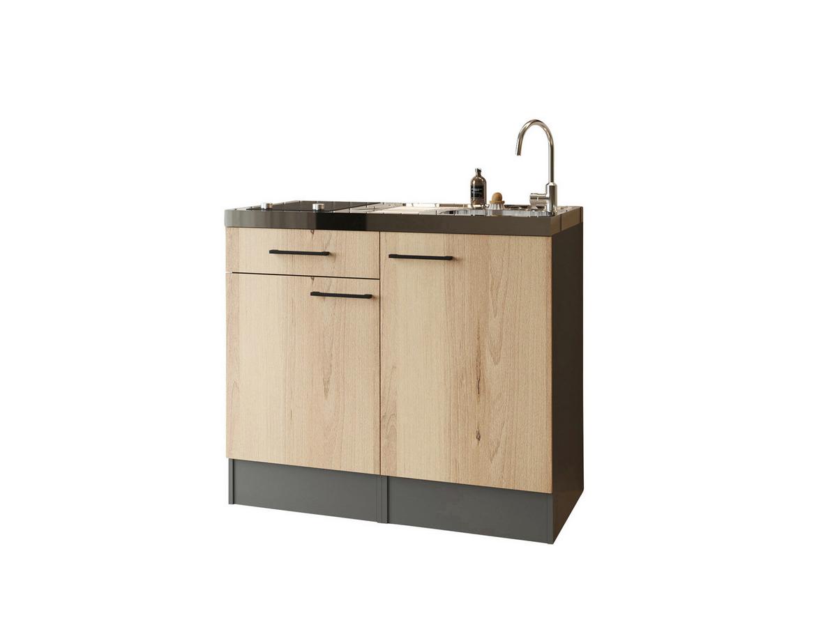 Miniküche Oliver m. Gerät ca. 100cm Eiche - Schwarz/Eiche Artisan, Trend, Holzwerkstoff/Metall (100cm) - Respekta