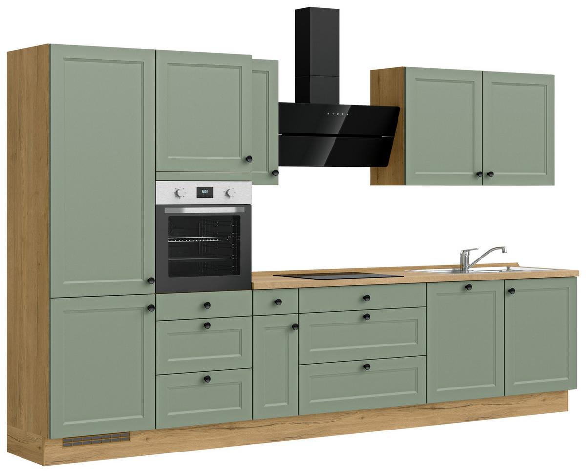 Küchenblock Cascada High m. Geräten Schilfgrün - Schilfgrün/Eichefarben, MODERN, Holzwerkstoff/Metall (360cm) - Nobilia