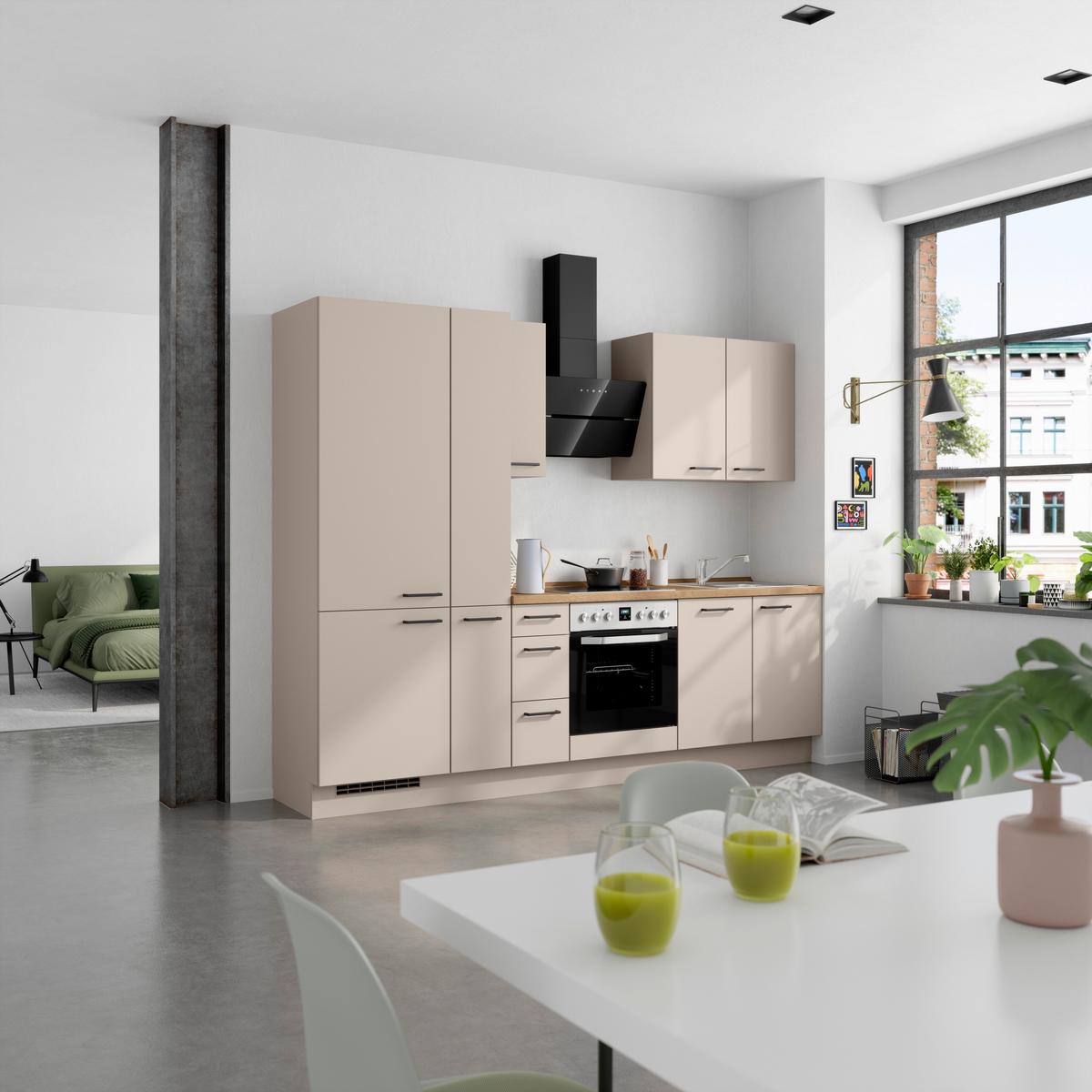Küchenblock Easytouch High m. Geräten Sandfarben - Sandfarben/Eichefarben, MODERN, Holzwerkstoff/Metall (270cm) - Nobilia