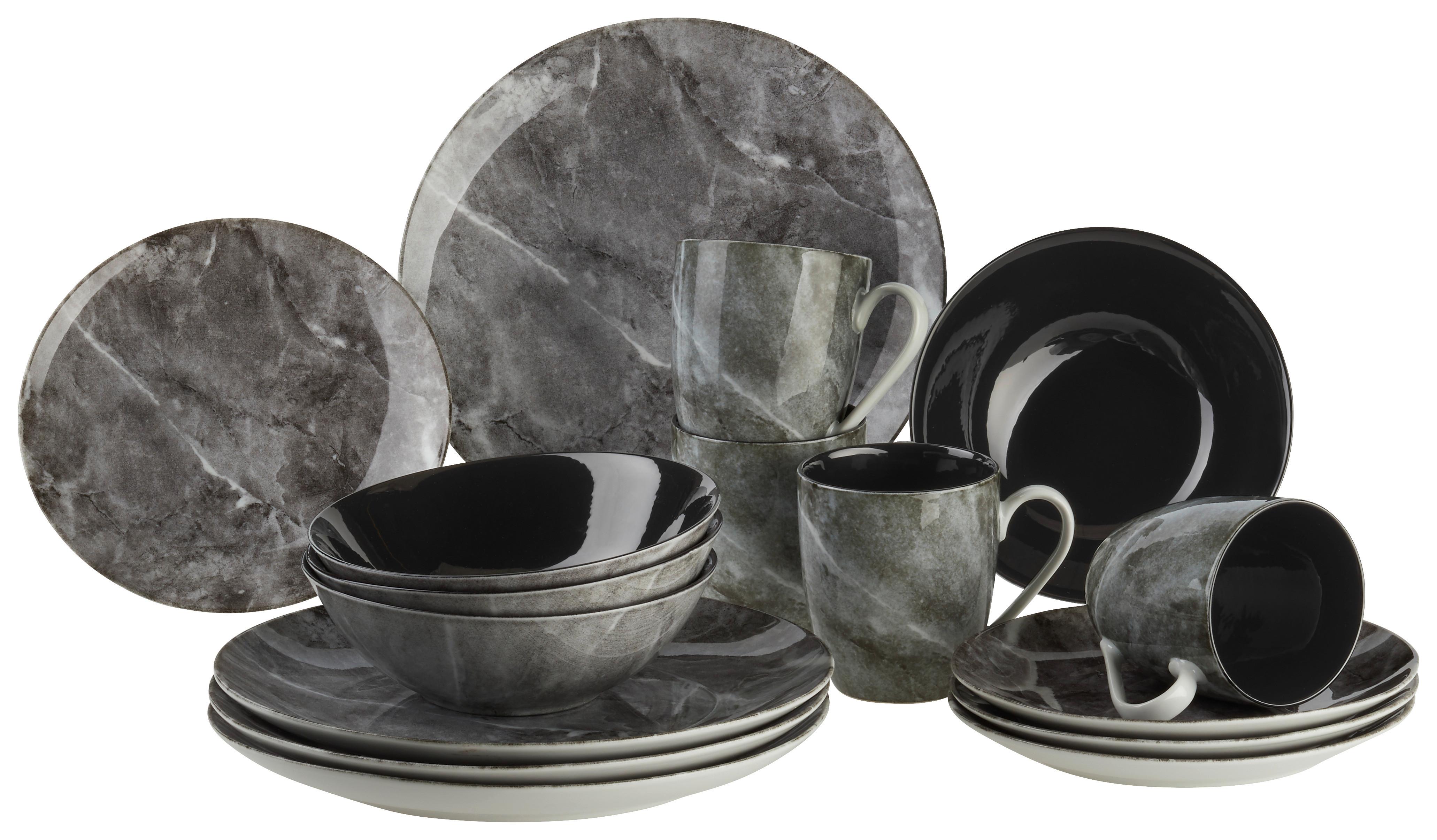 Kombinirani Servis Marble, Porcelan, 16-Delni - siva/črna, Moderno, keramika - Premium Living
