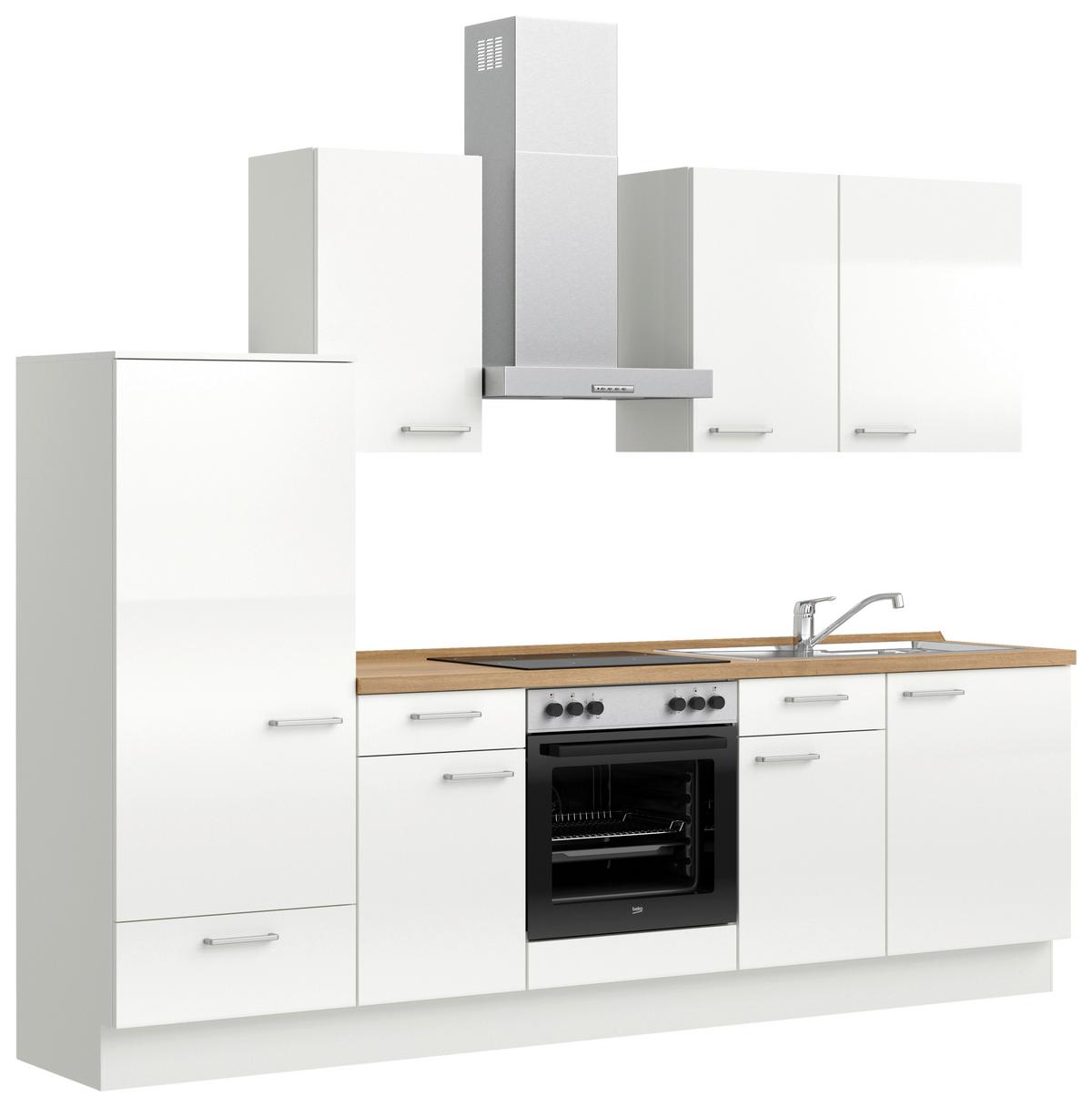 Küchenleerblock Flash Low o. Geräte Weiß Hochglanz - Edelstahlfarben/Weiß Hochglanz, MODERN, Holzwerkstoff/Metall (270cm) - Nobilia