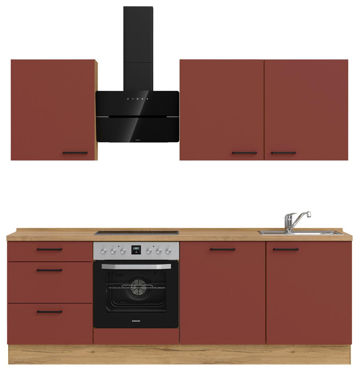 Küchenblock Easytouch High m. Geräten Dunkelrot - Eichefarben/Schwarz, MODERN, Holzwerkstoff/Metall (240cm) - Nobilia