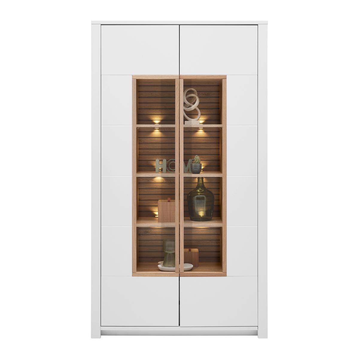 Vitrine Whitehouse 10Q8WR03 Weiss/Eichefarben - Weiss/Edelstahlfarben, Modern, Holz/Holzwerkstoff (112/202/41cm) - Premium Living