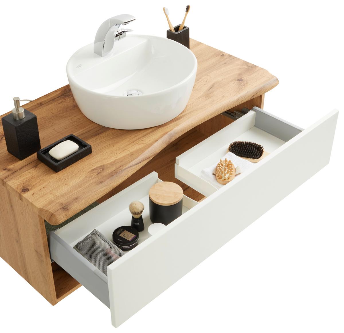 Waschtischkombi in Eiche/Weiß - Weiß, LIFESTYLE, Keramik/Holzwerkstoff (10/55/47cm) - Premium Living