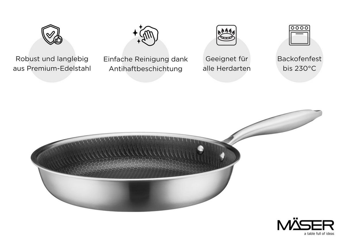 Bratpfanne 935595 Bratpfanne - Silberfarben/Schwarz, Basics, Metall (24/5cm) - Mäser