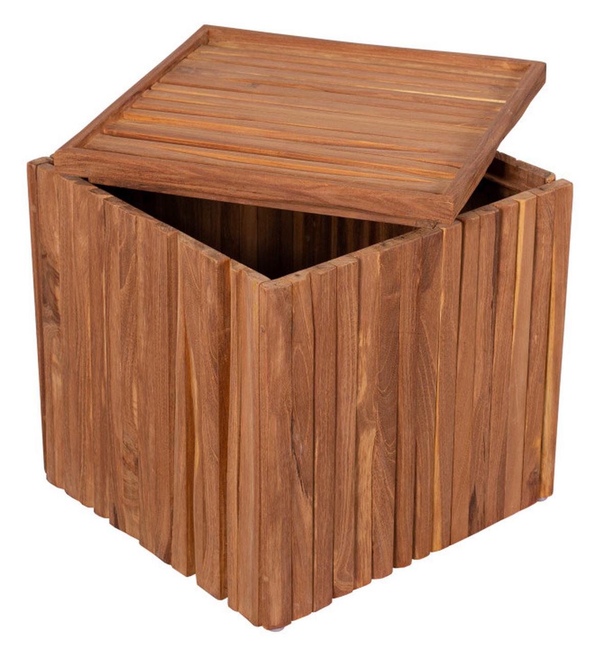 Gartenhocker Woodie Teak mit Stauraum - Taupe/Braun, Basics, Holz/Textil (45/45/45cm) - Gardenson